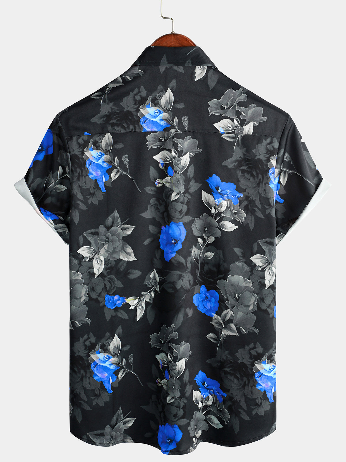 Camicia da uomo estiva casual floreale blu per le feste