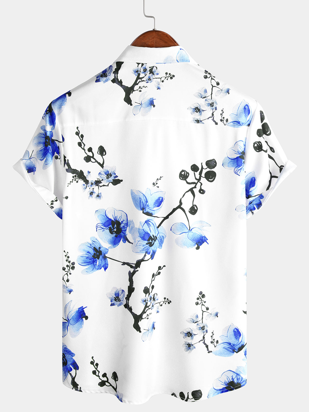 Camicia casual da uomo con stampa floreale blu