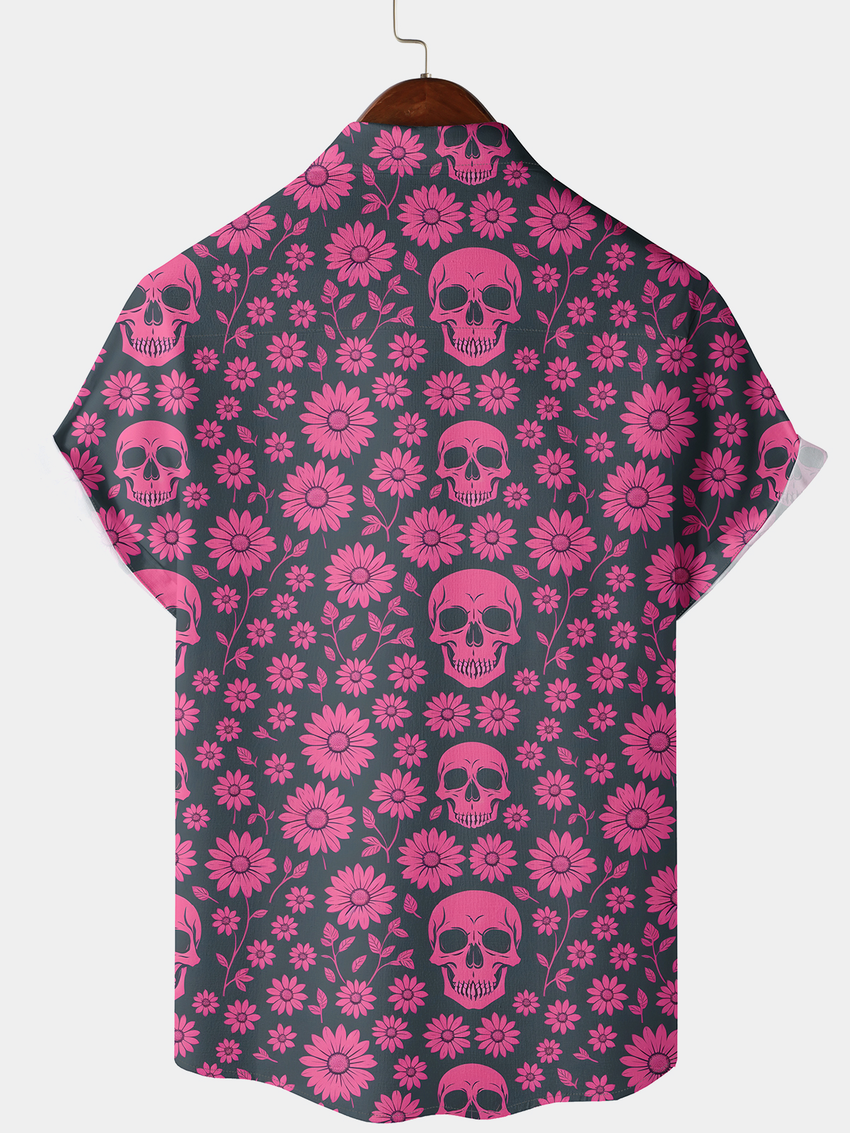 Camicia a maniche corte rosa con teschio da uomo