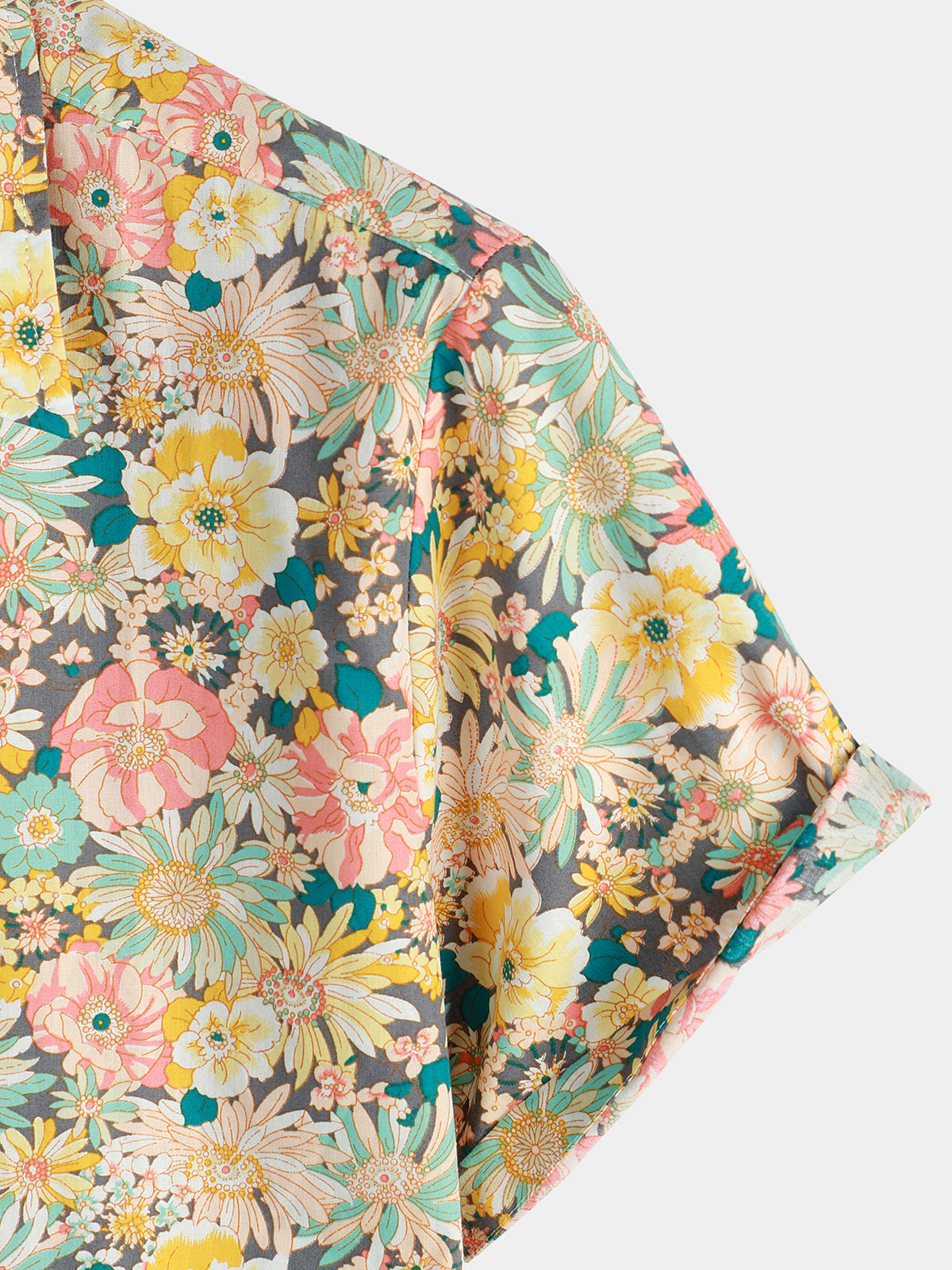 Camicia corta da uomo casual in cotone con bottoni e stampa floreale