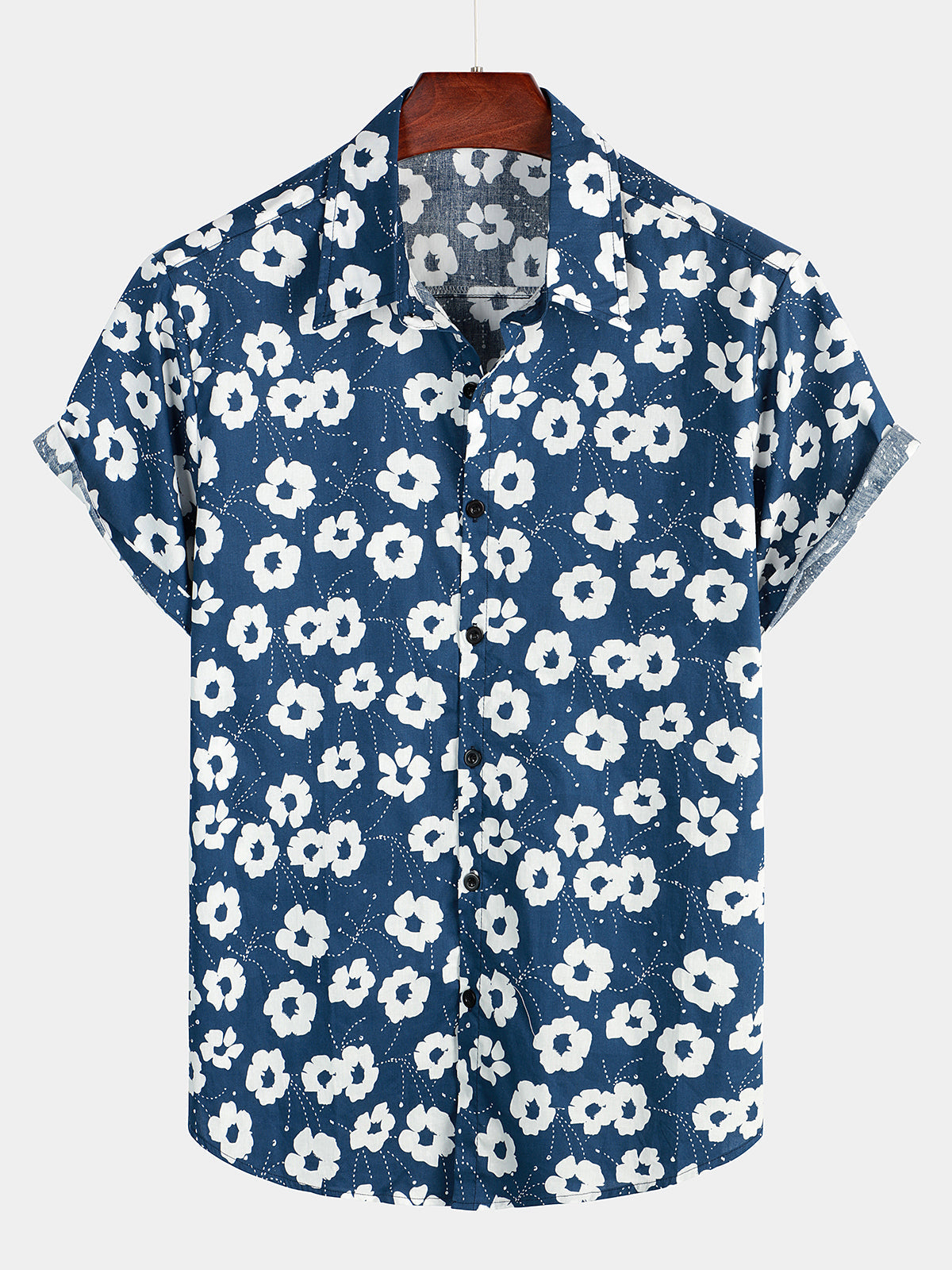 Camicia casual in cotone traspirante con stampa floreale da uomo