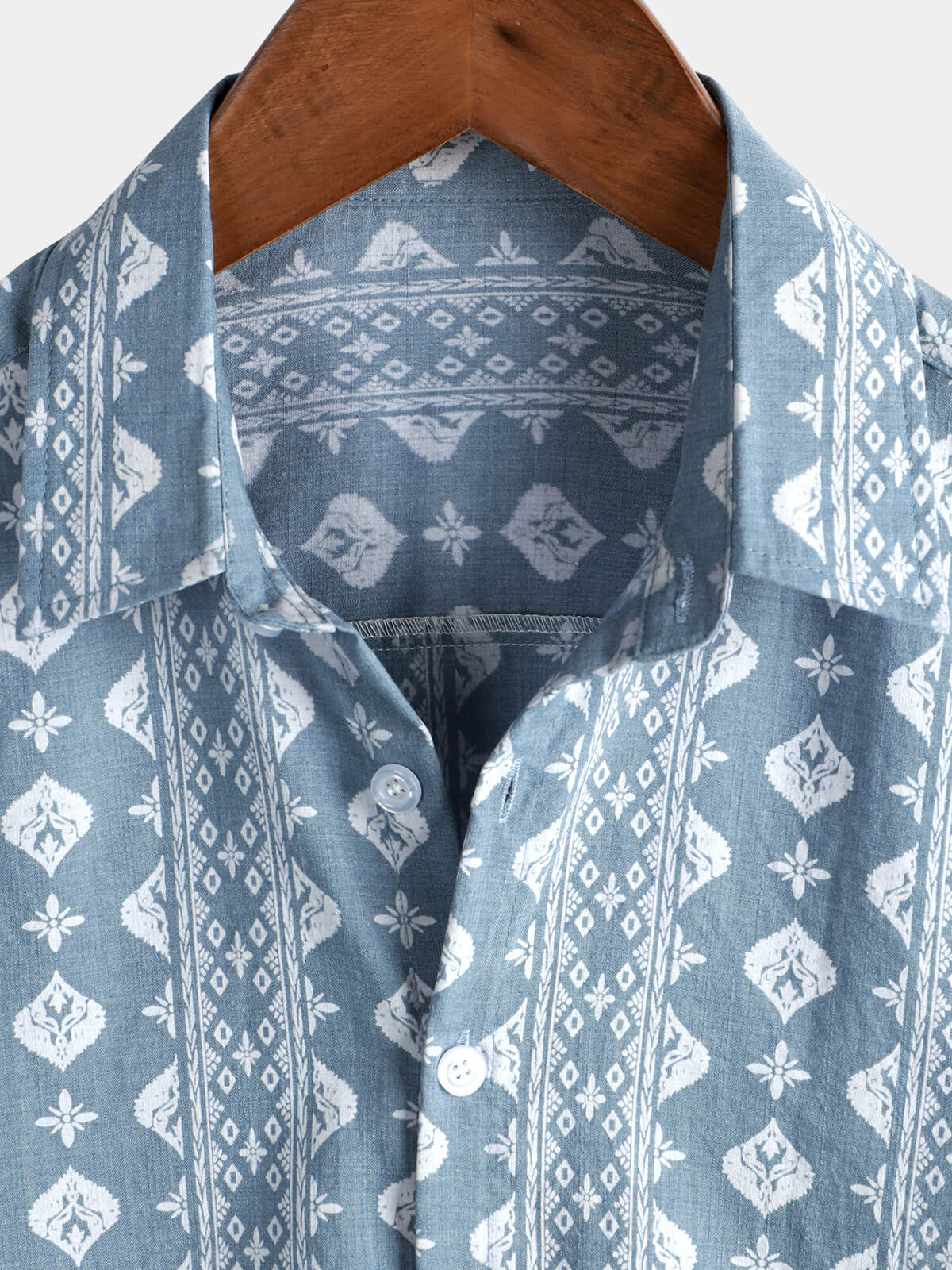 Camicia da uomo a maniche corte retrò in cotone blu