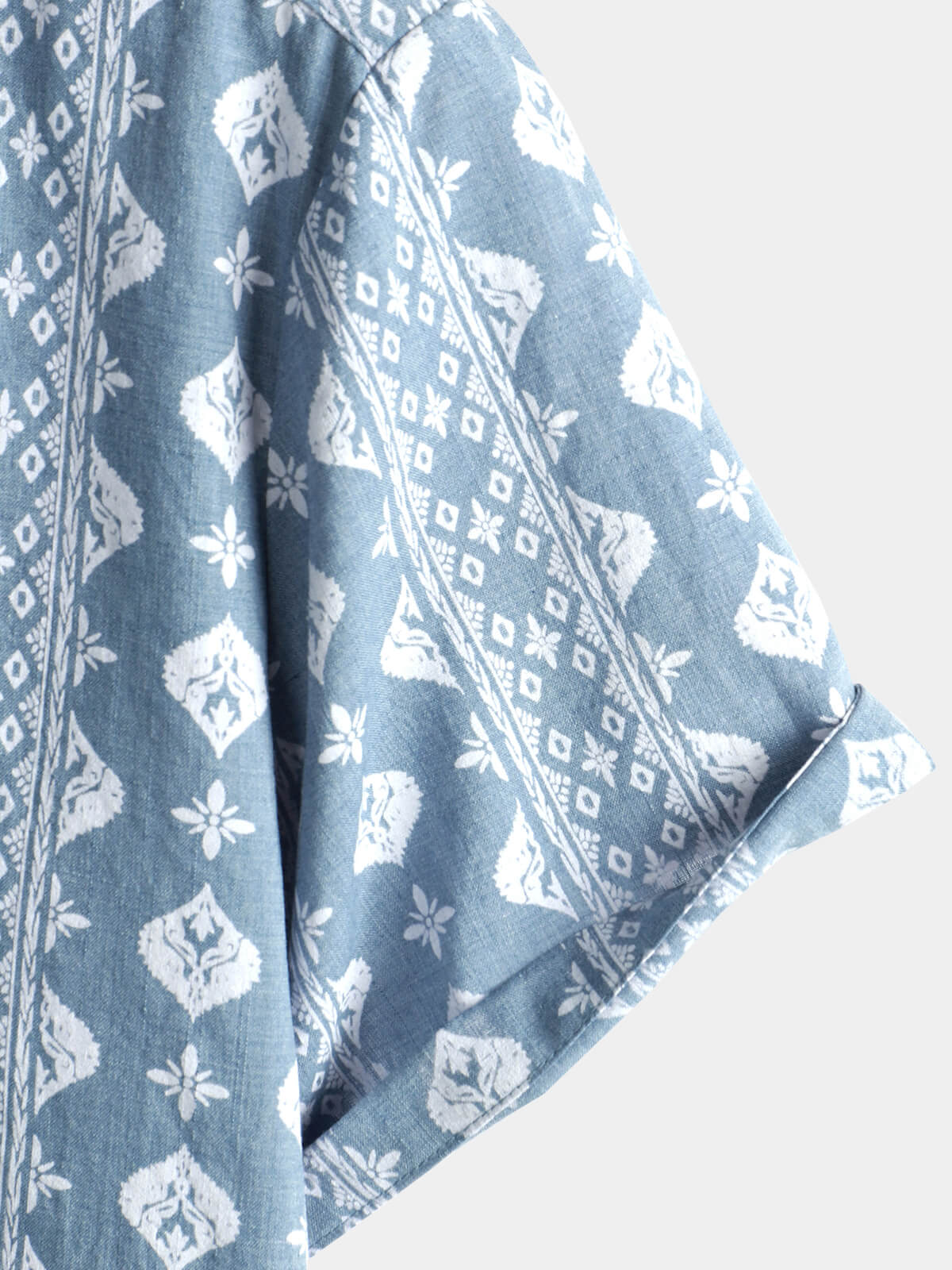 Camicia da uomo a maniche corte retrò in cotone blu