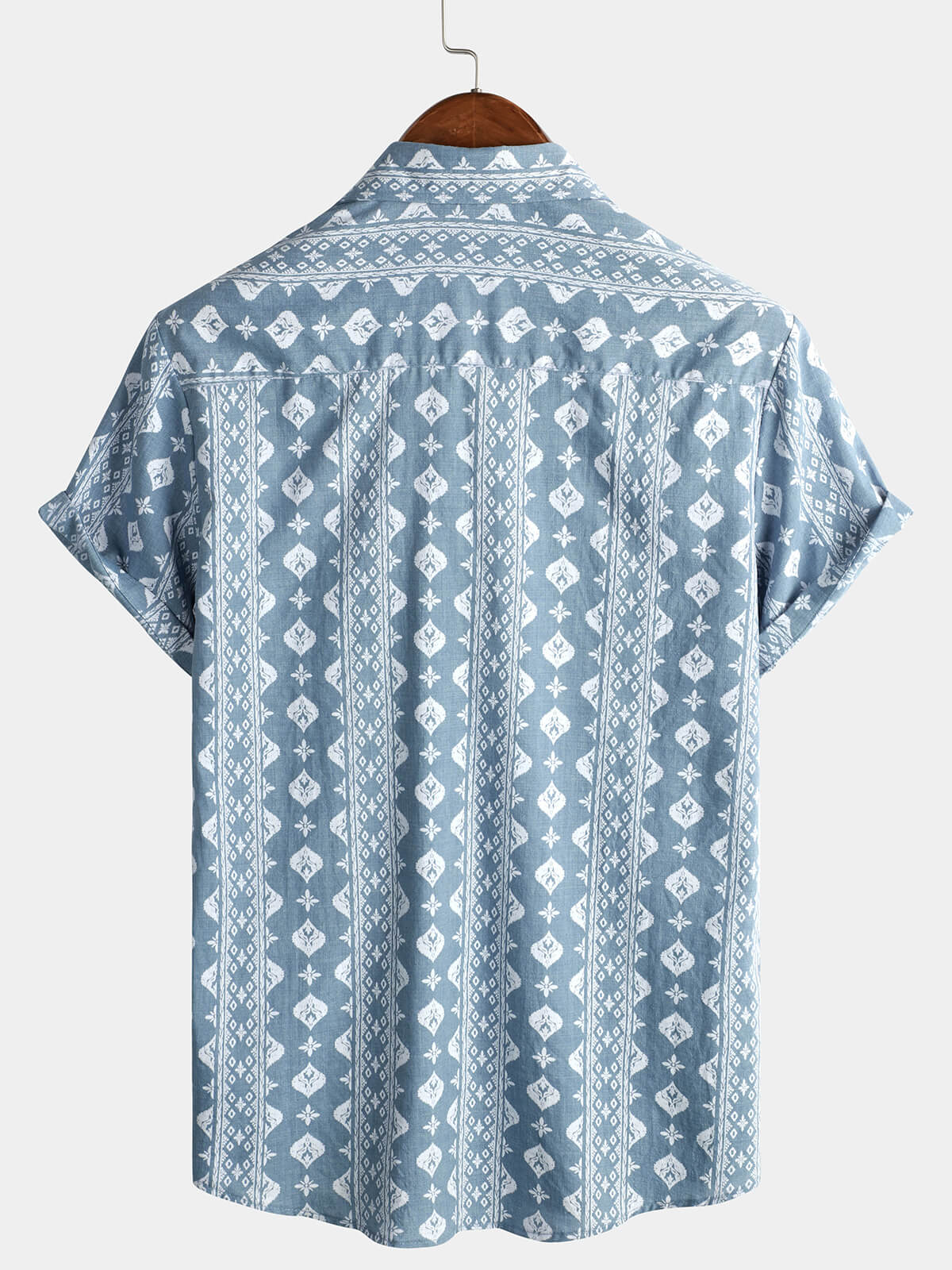 Camicia da uomo a maniche corte retrò in cotone blu
