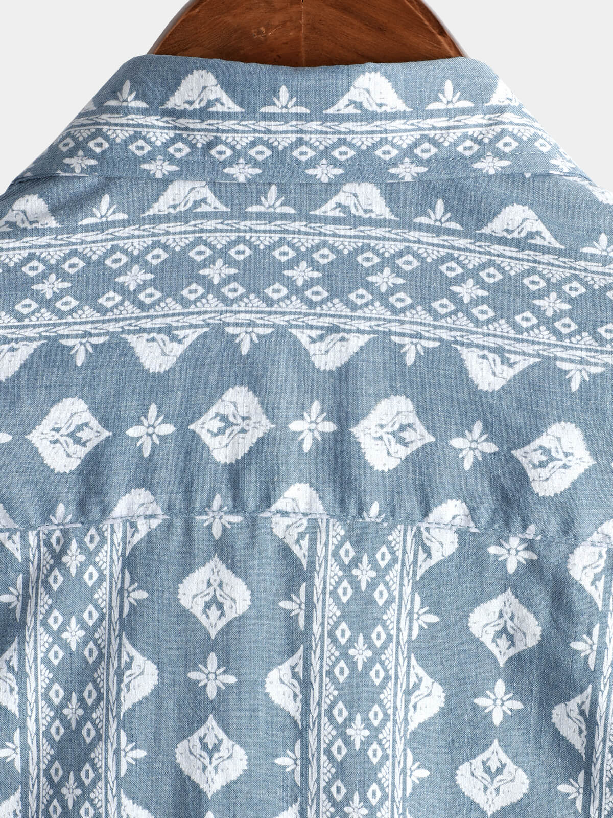 Camicia da uomo a maniche corte retrò in cotone blu