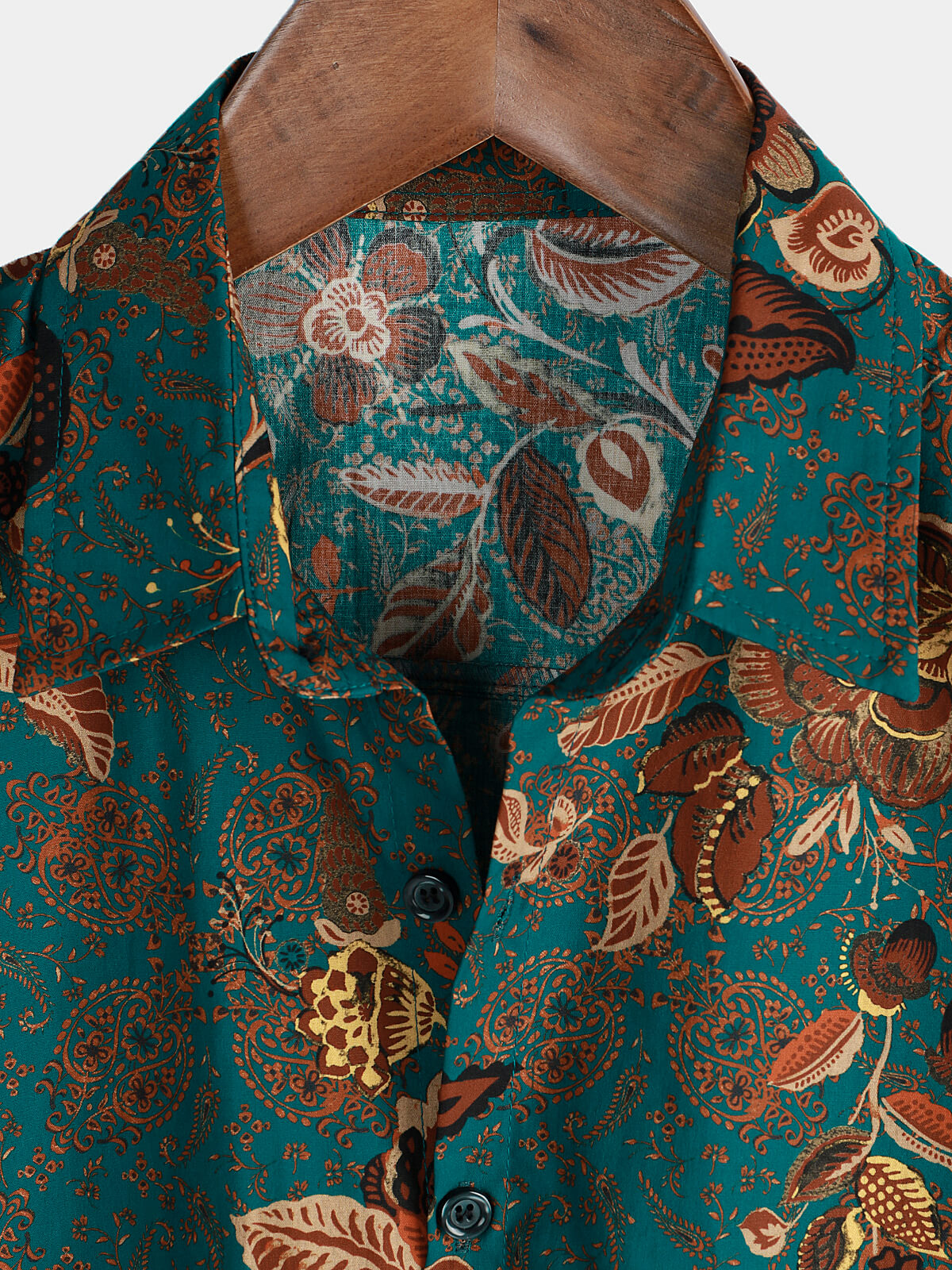 Camicia a maniche corte da uomo in cotone vintage verde floreale