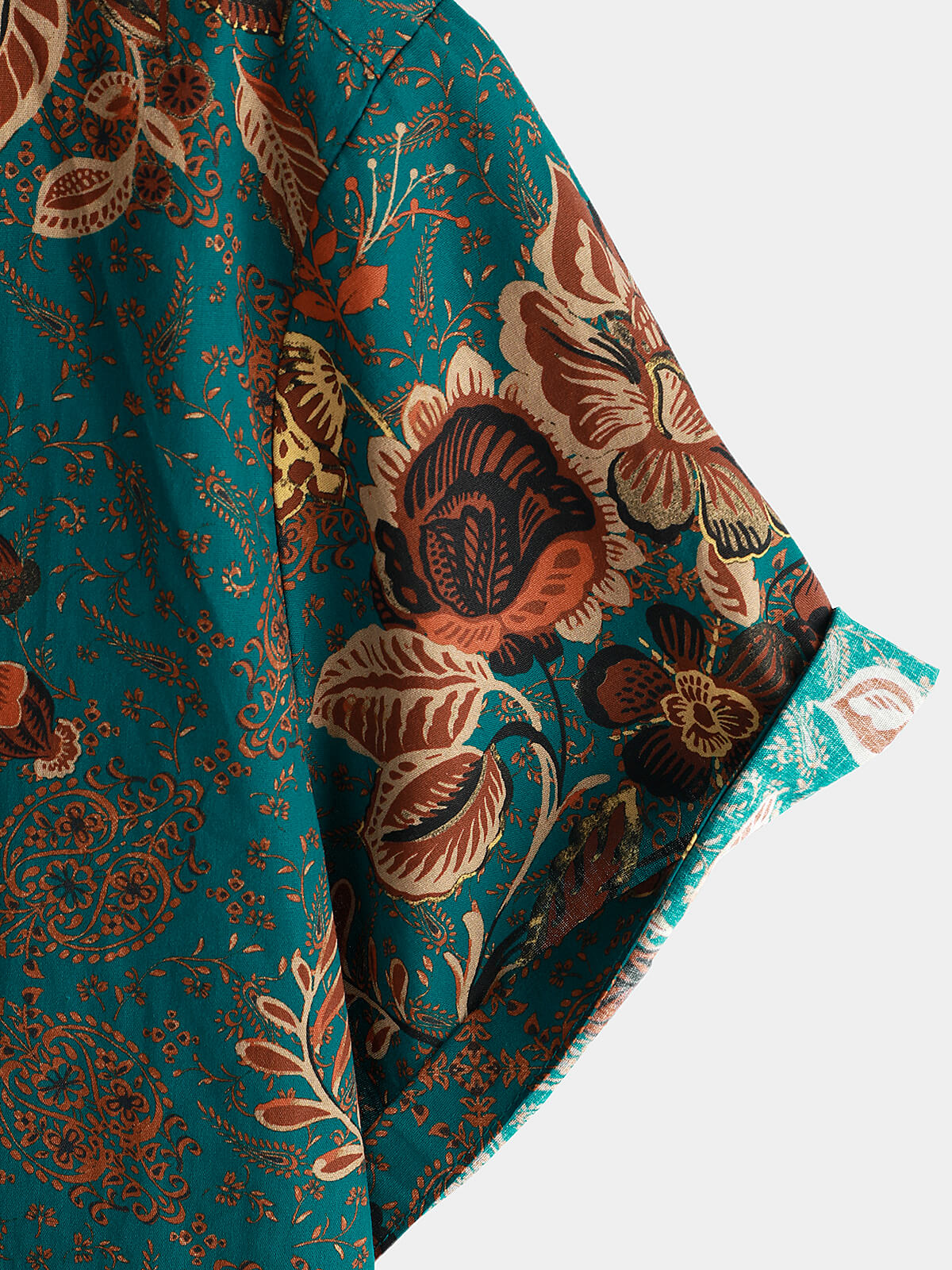 Camicia a maniche corte da uomo in cotone vintage verde floreale