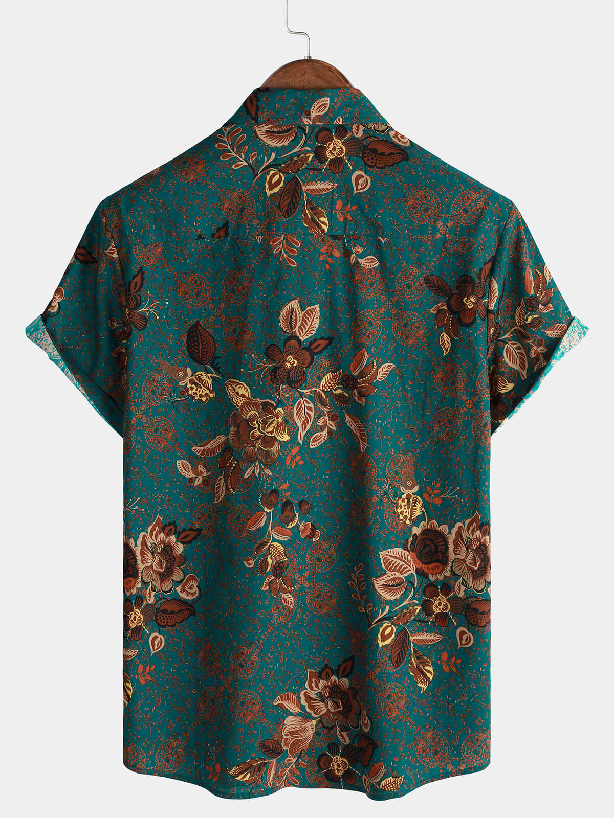Camicia a maniche corte da uomo in cotone vintage verde floreale
