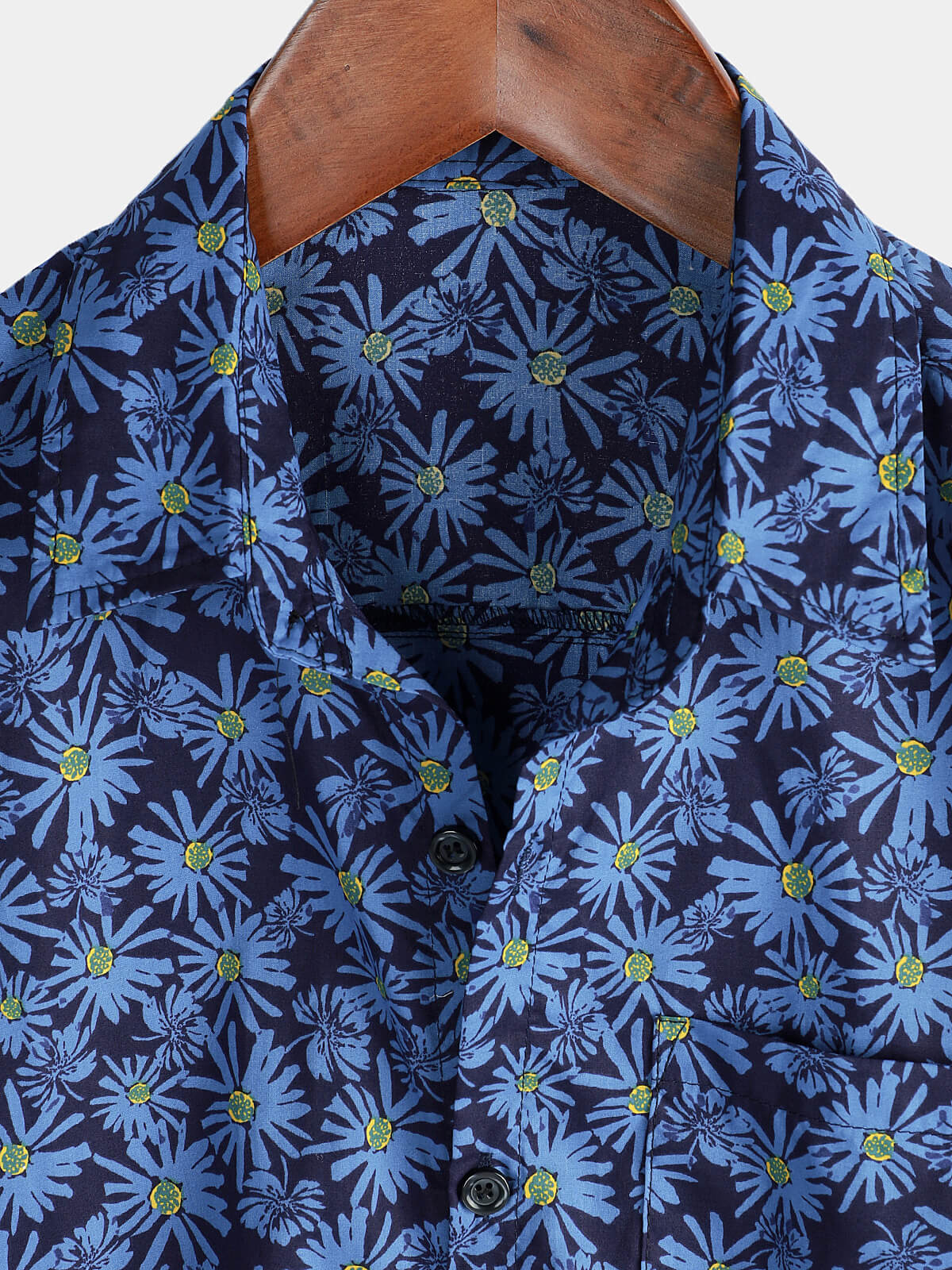 Camicia da spiaggia da uomo in cotone con motivo floreale a margherite e maniche corte