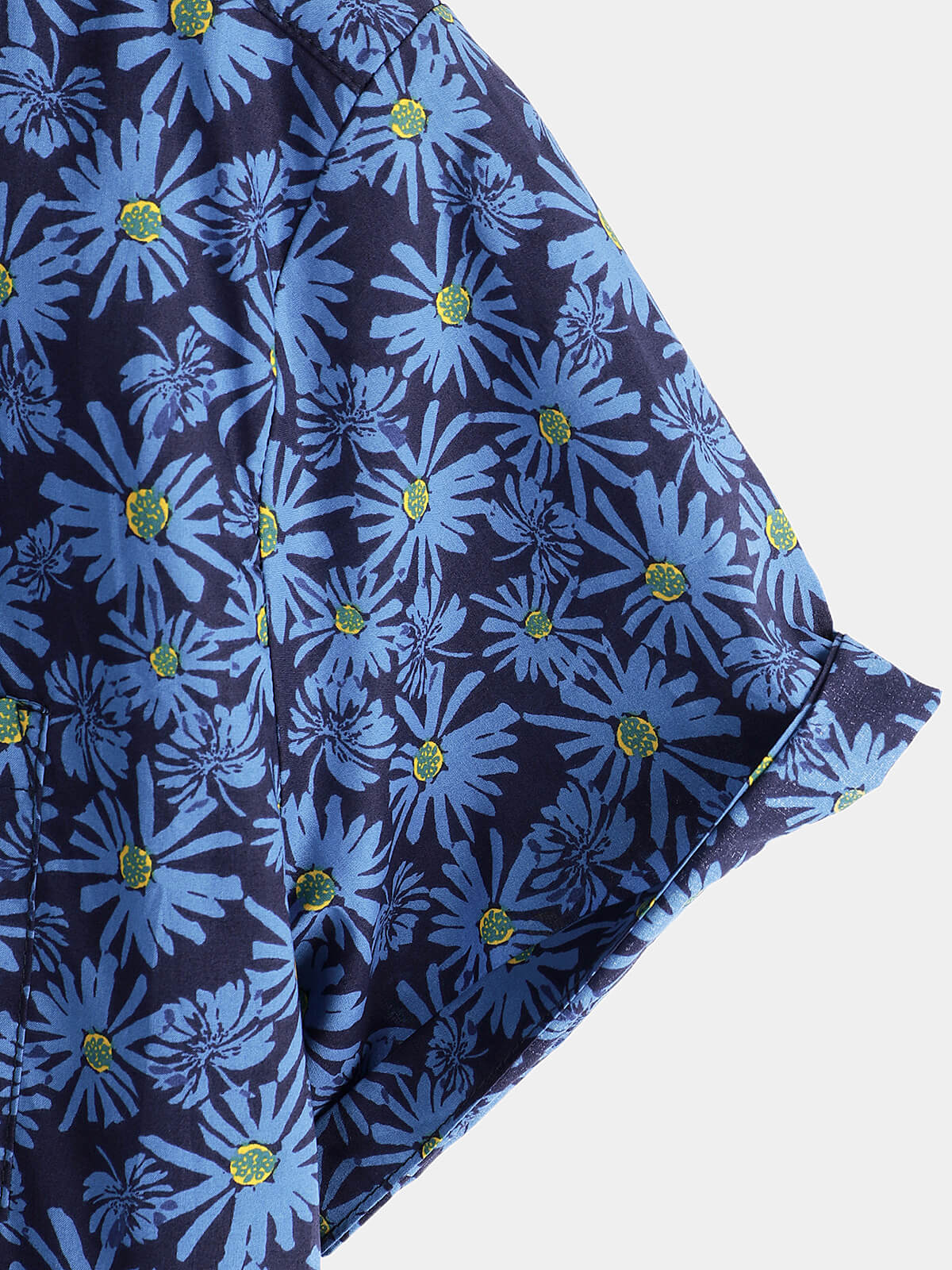 Camicia da spiaggia da uomo in cotone con motivo floreale a margherite e maniche corte