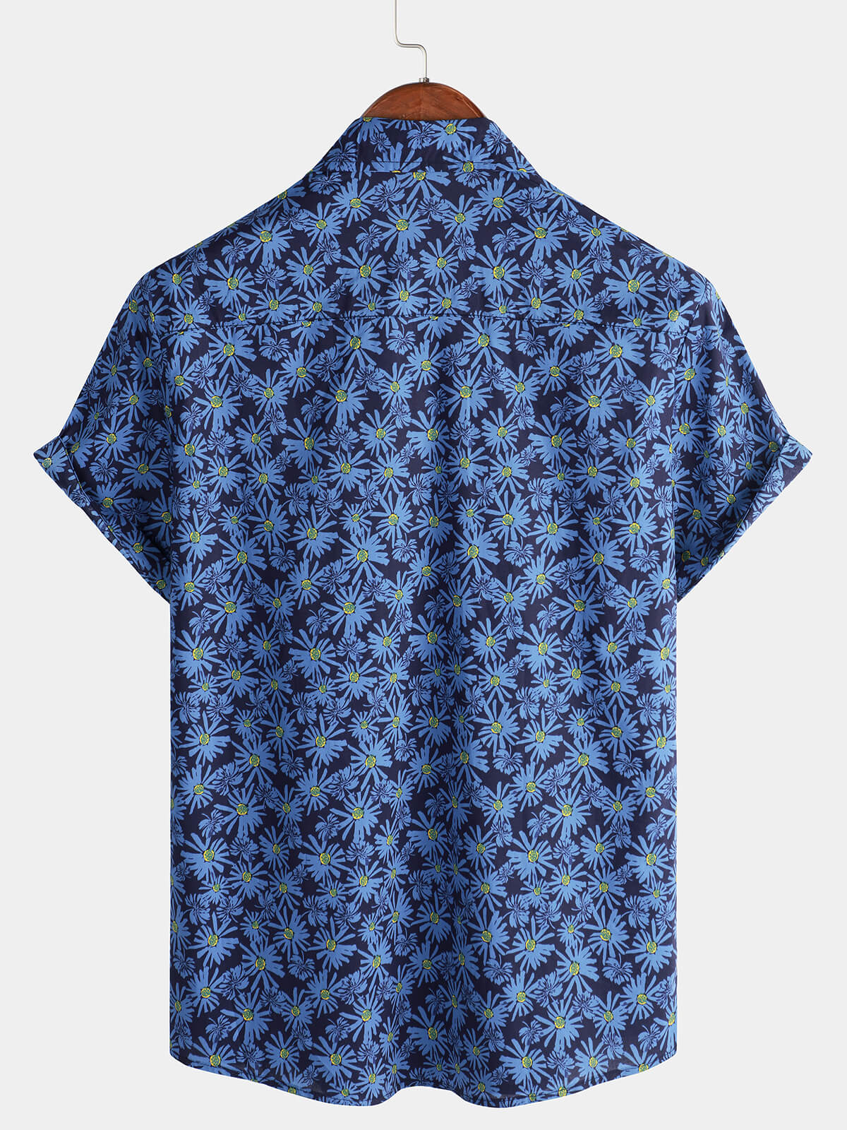 Camicia da spiaggia da uomo in cotone con motivo floreale a margherite e maniche corte