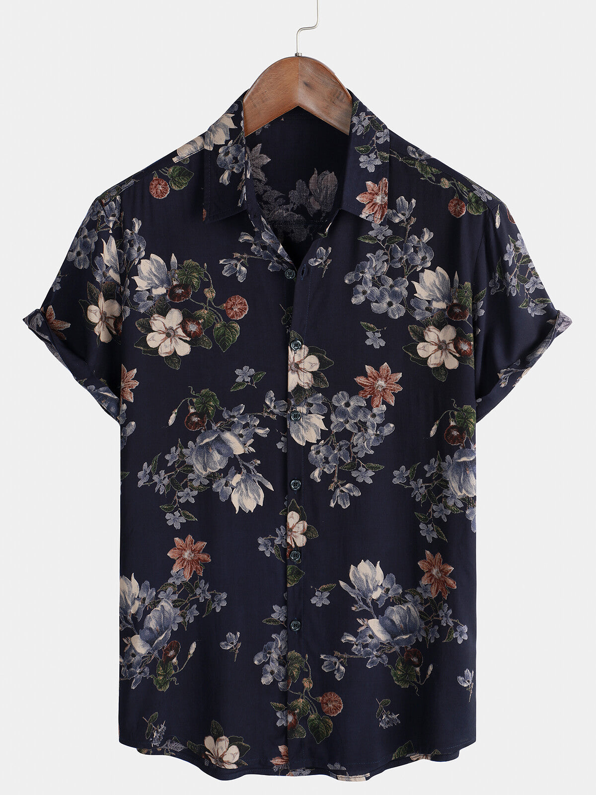 Camicia da uomo vintage blu navy a maniche corte per le feste