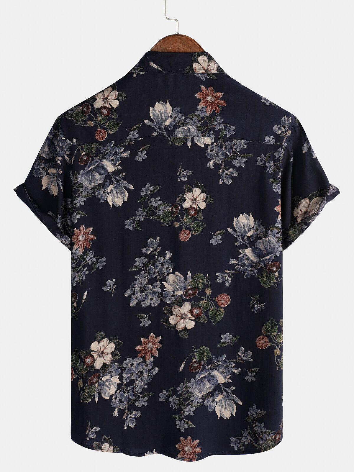 Camicia da uomo vintage blu navy a maniche corte per le feste
