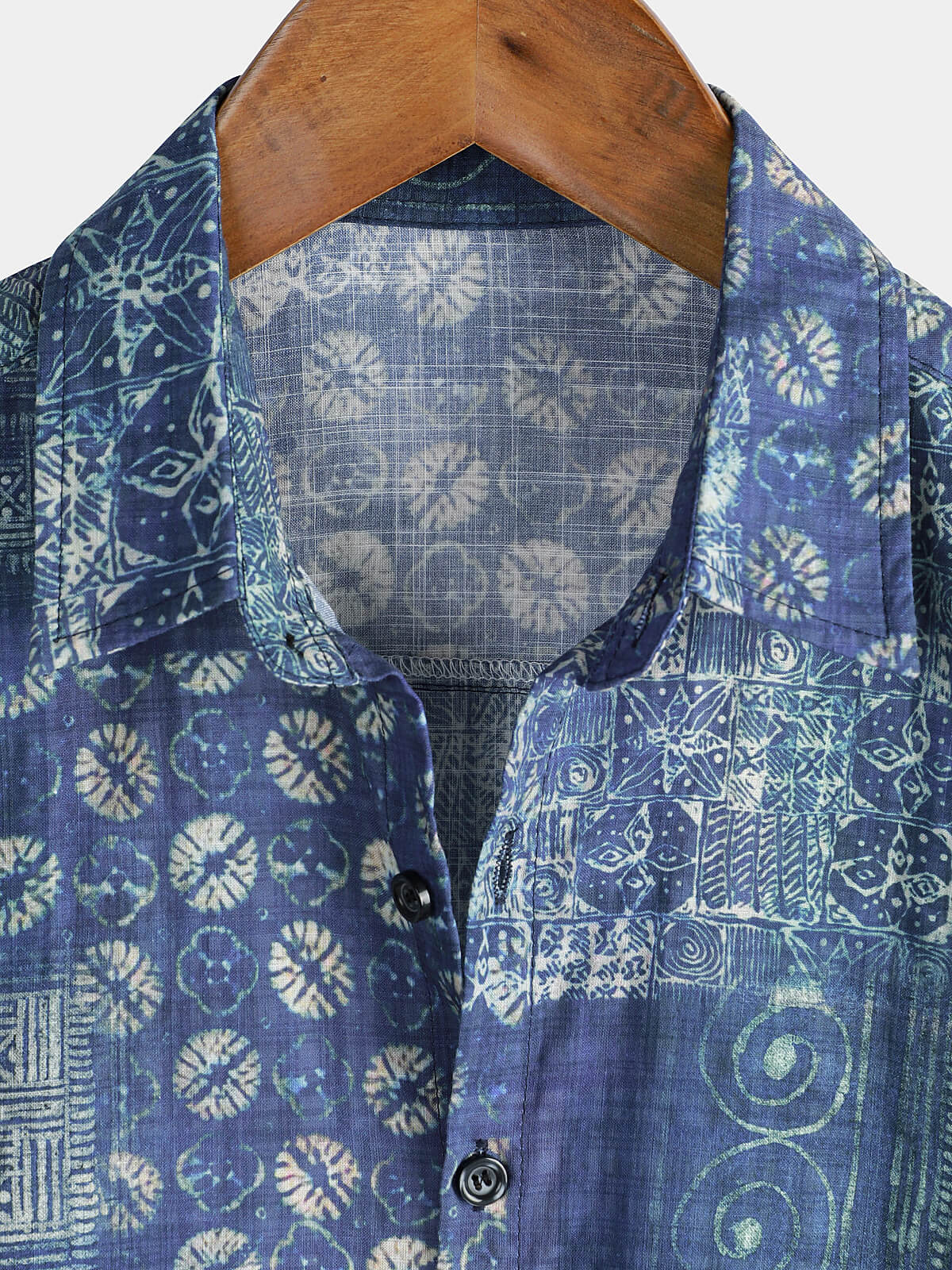Camicia estiva a maniche corte da spiaggia vintage blu da uomo