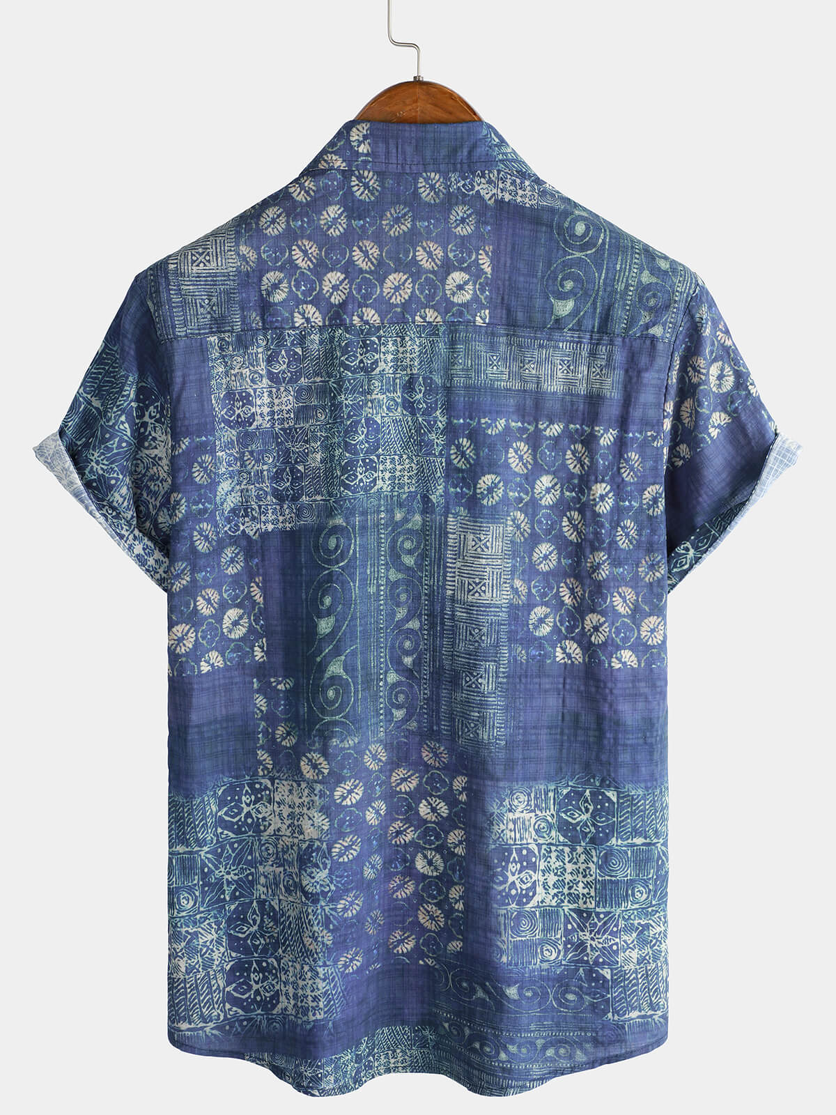 Camicia estiva a maniche corte da spiaggia vintage blu da uomo