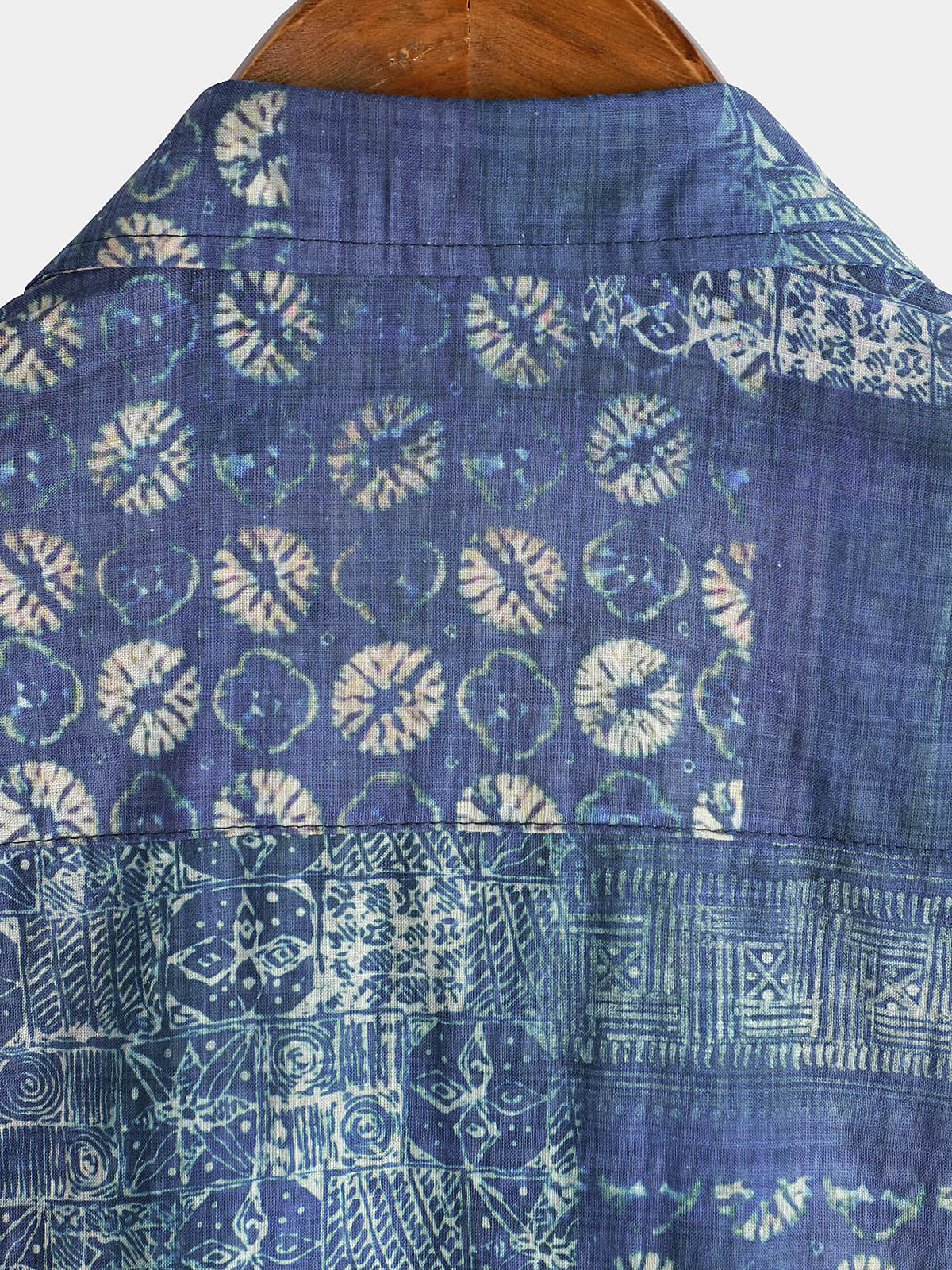 Camicia estiva a maniche corte da spiaggia vintage blu da uomo