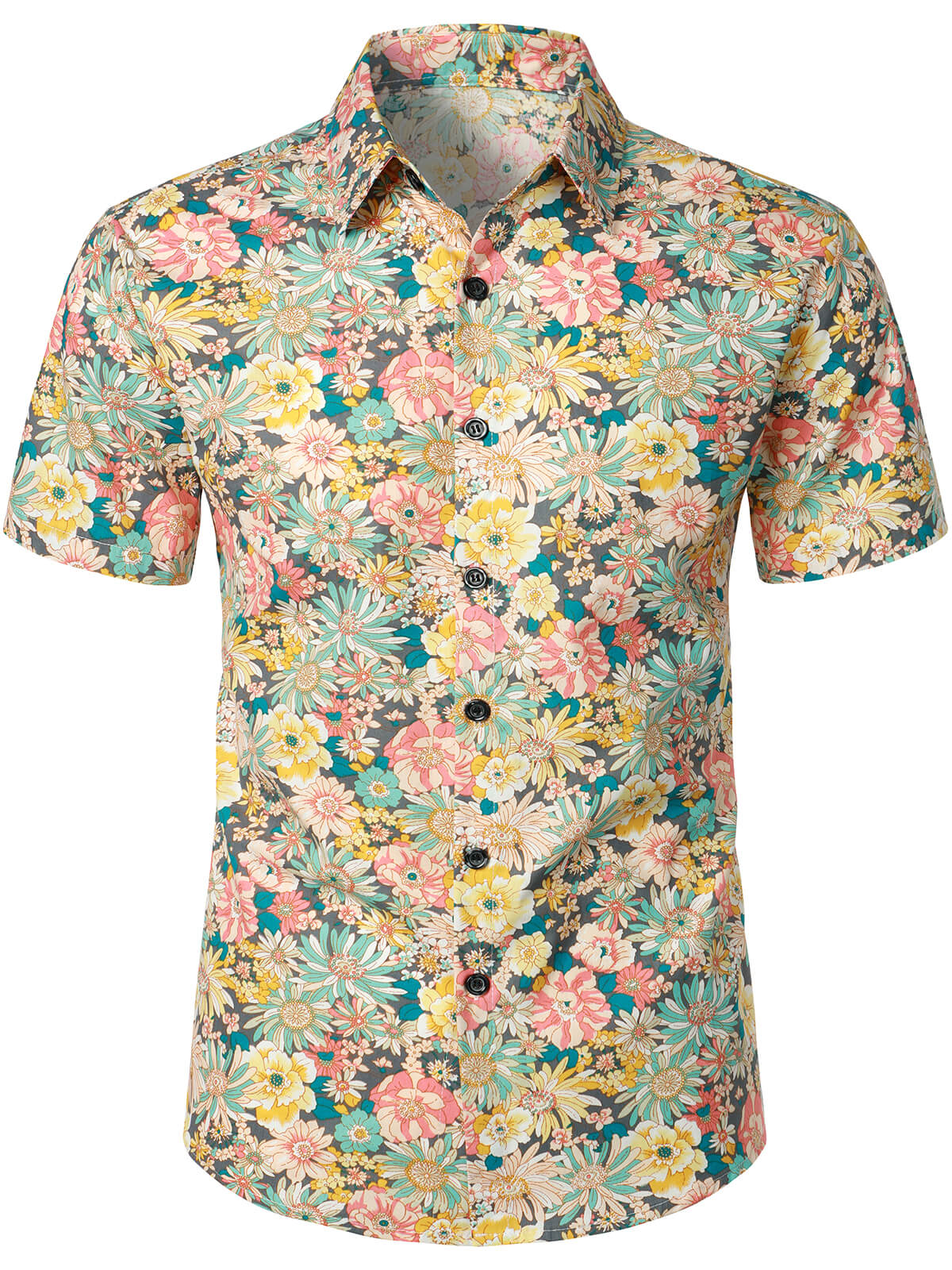 Camicia corta da uomo casual in cotone con bottoni e stampa floreale