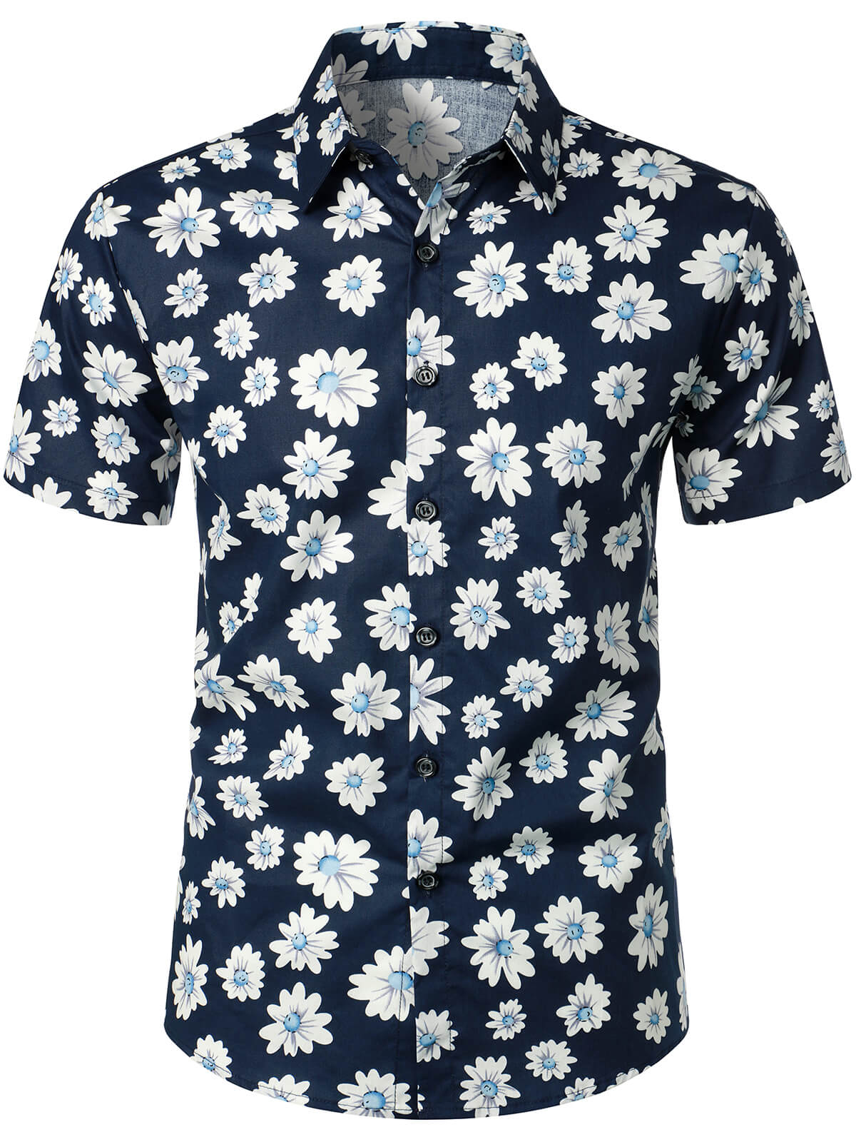 Camicia da uomo in cotone con stampa floreale a margherita