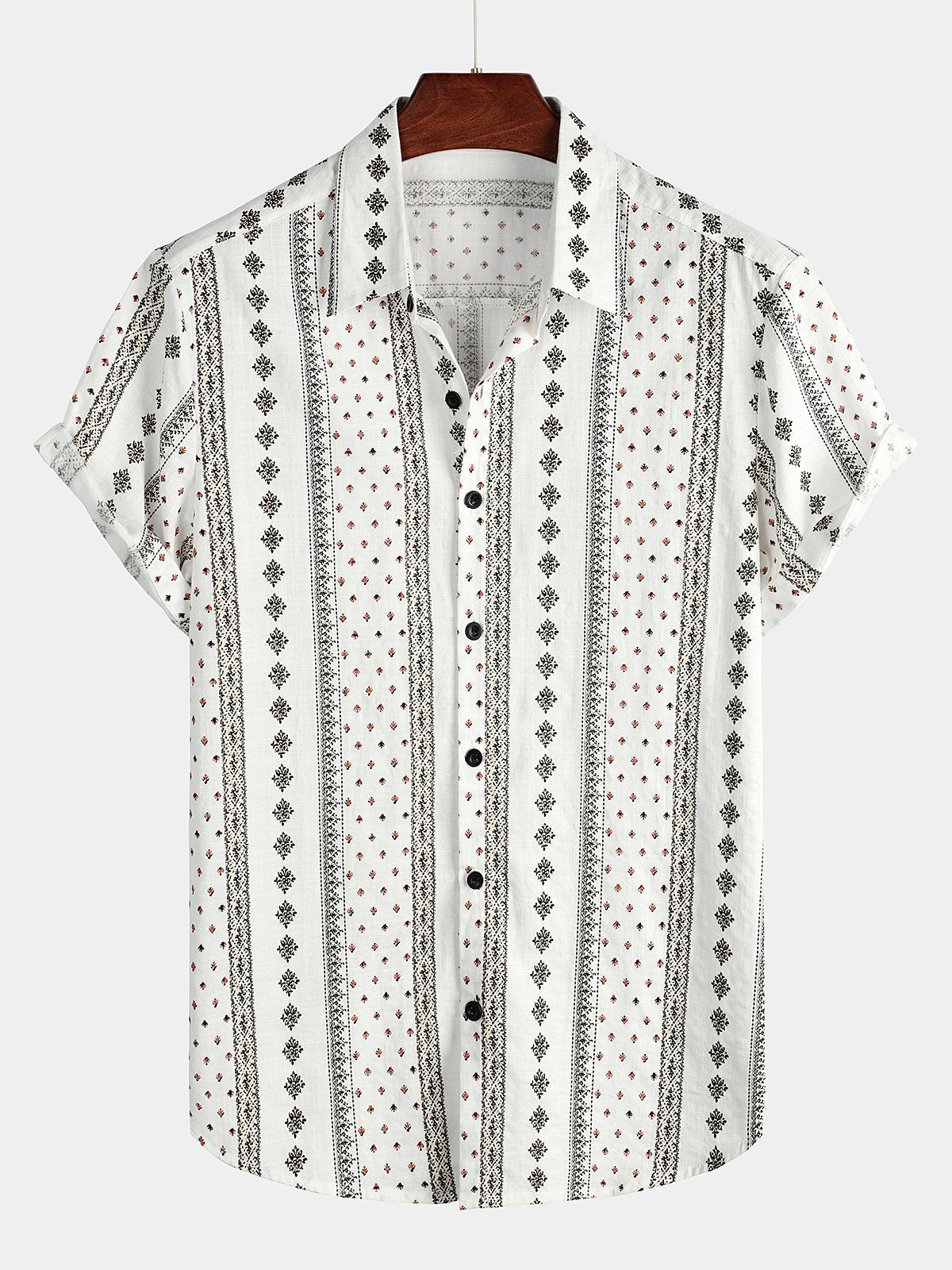 Camicia a maniche corte in cotone a righe bianche vintage da uomo