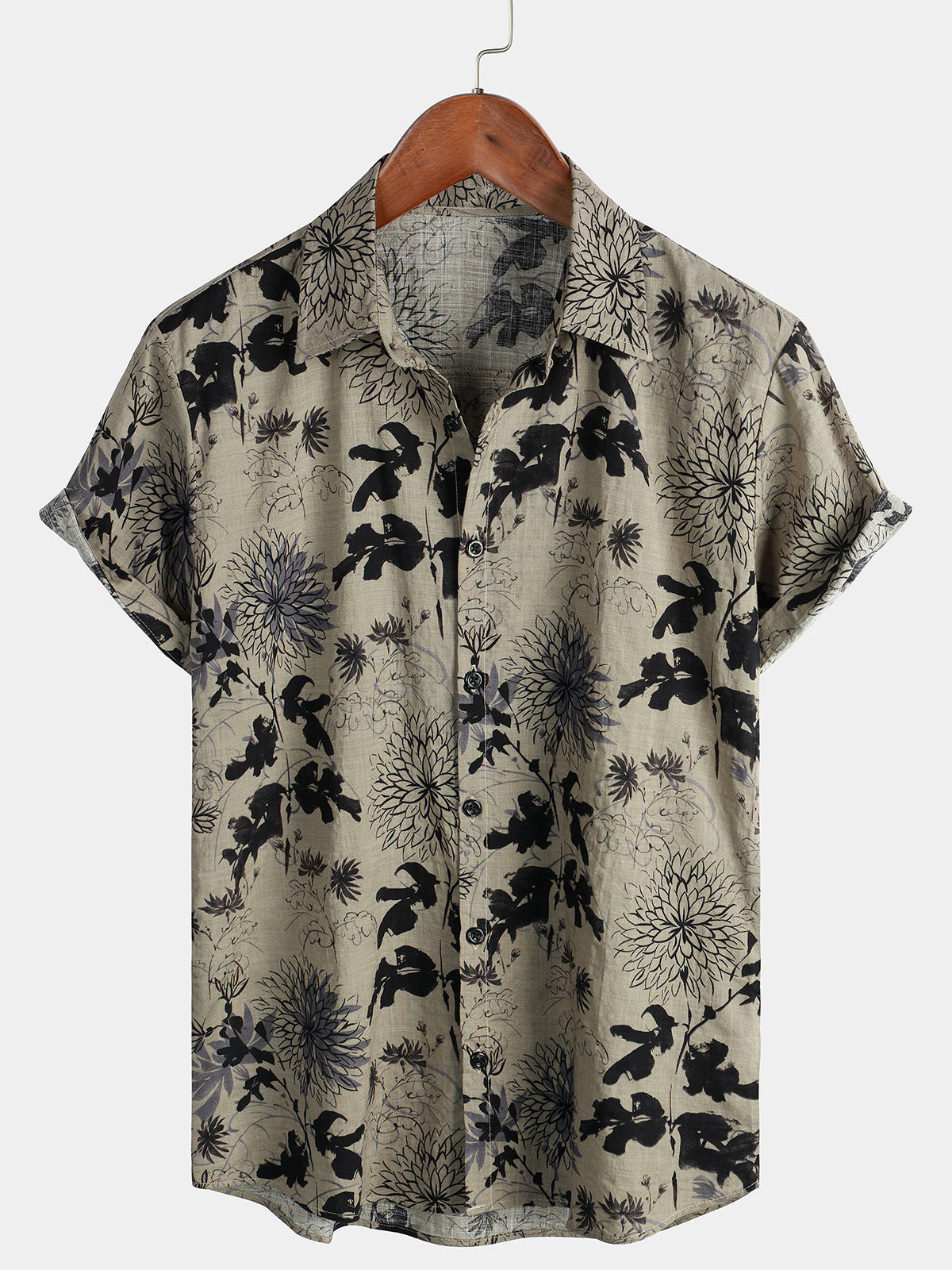 Camicia a maniche corte con stampa floreale vintage da uomo