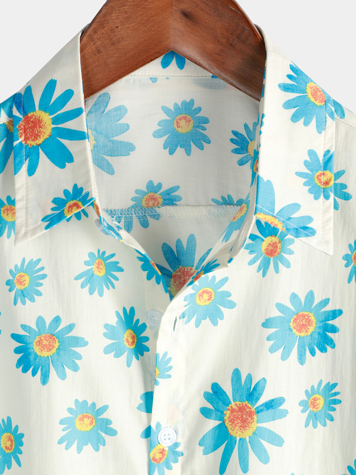 Camicia estiva a maniche corte con stampa a margherita blu da uomo