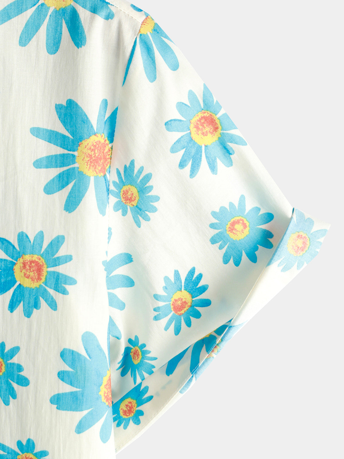 Camicia estiva a maniche corte con stampa a margherita blu da uomo