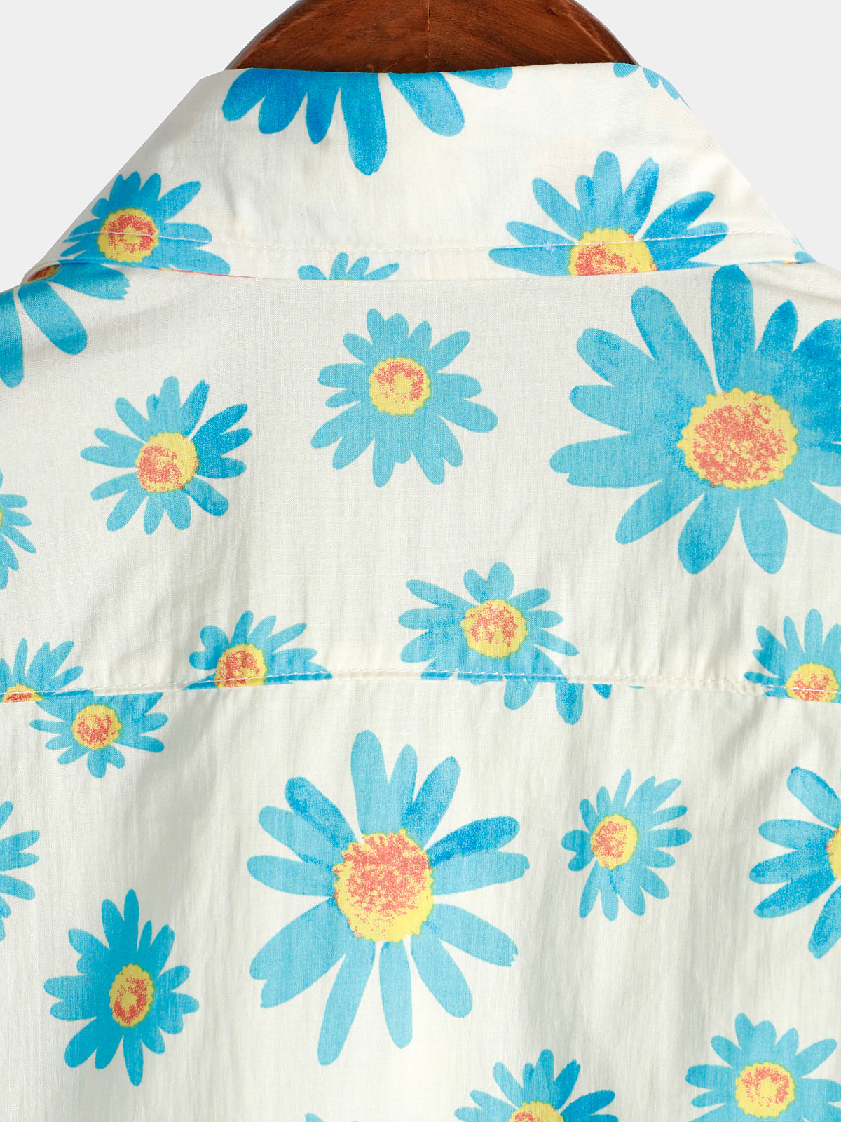Camicia estiva a maniche corte con stampa a margherita blu da uomo