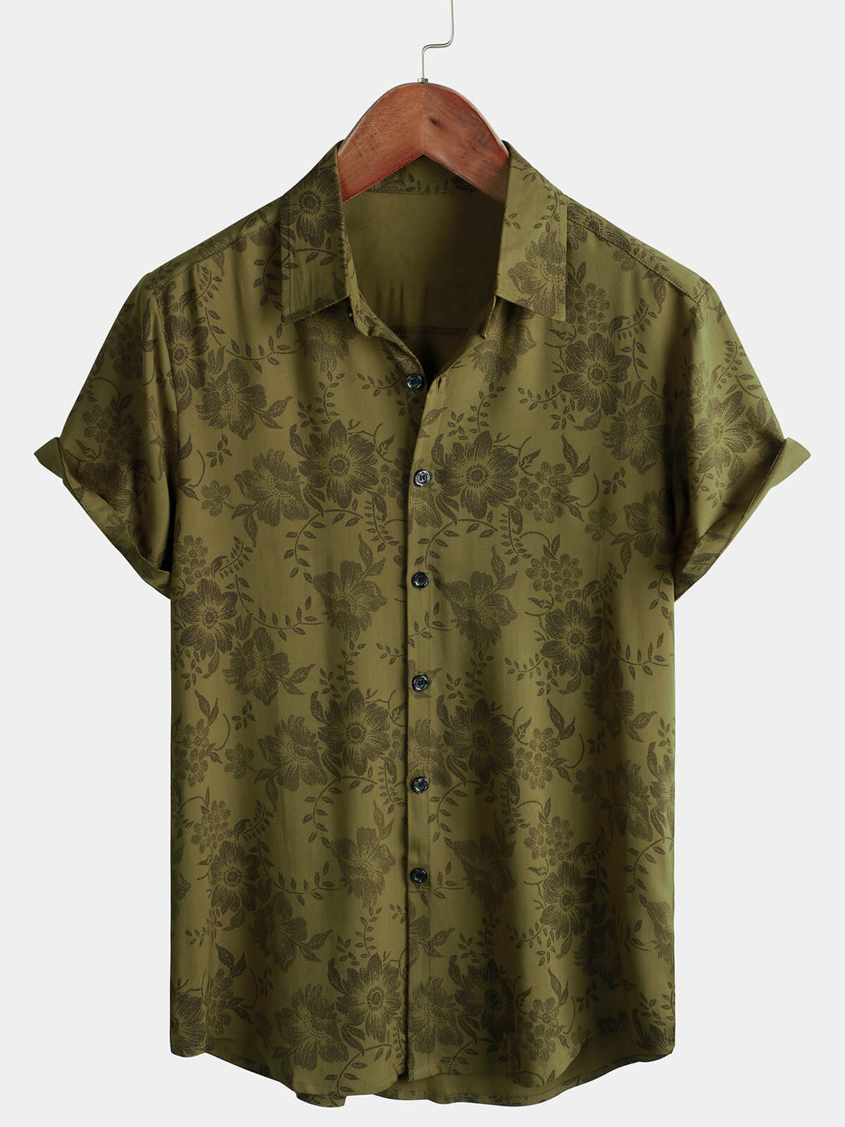 Camicia verde floreale vintage da uomo