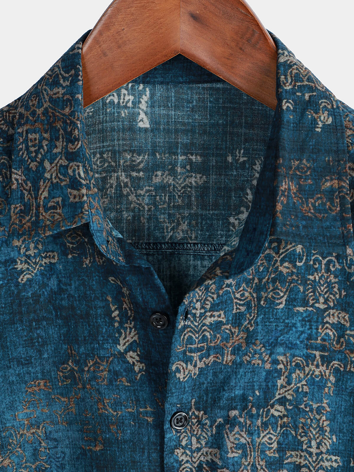 Camicia da uomo a maniche corte in cotone blu vintage