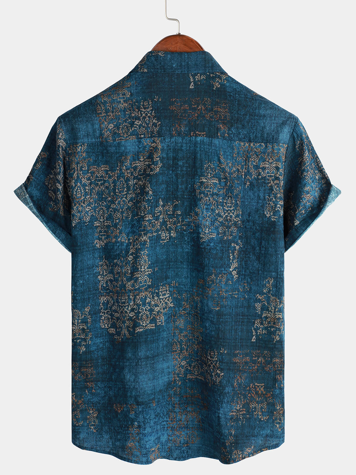 Camicia da uomo a maniche corte in cotone blu vintage