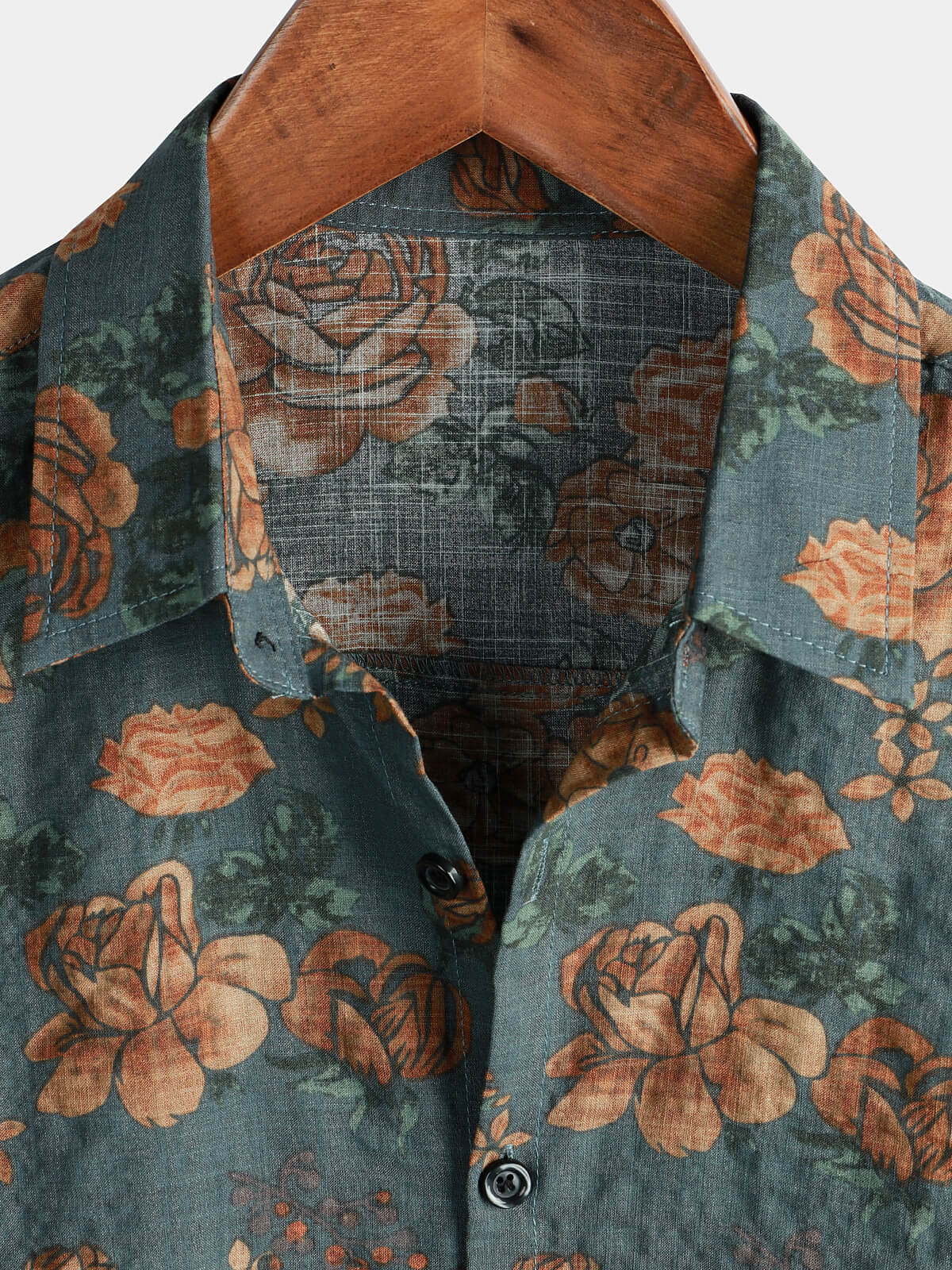 Camicia a maniche corte estiva da uomo vintage floreale retrò blu