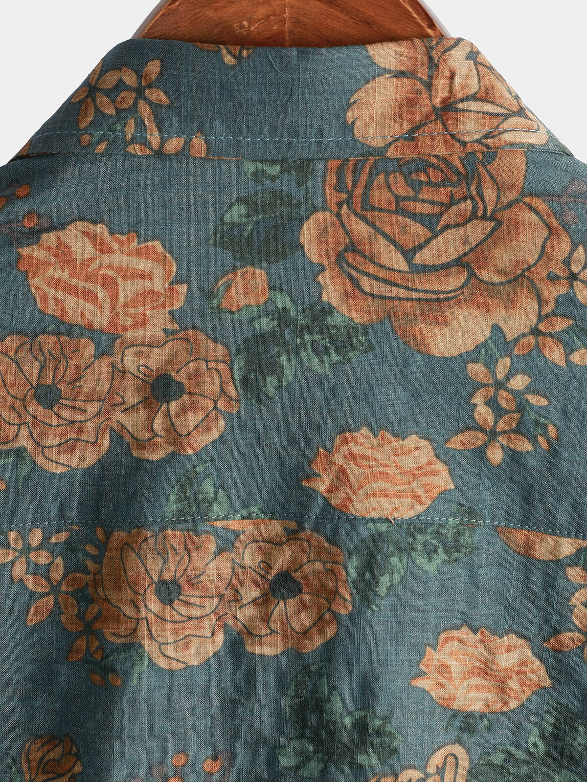 Camicia a maniche corte estiva da uomo vintage floreale retrò blu