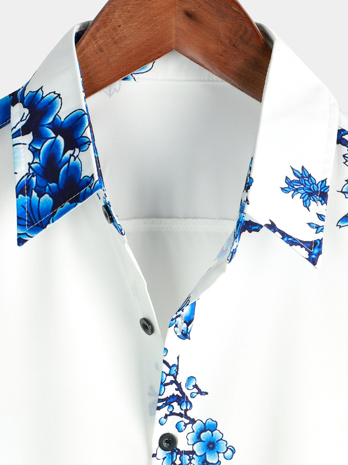Camicia casual a maniche corte con stampa floreale blu da uomo