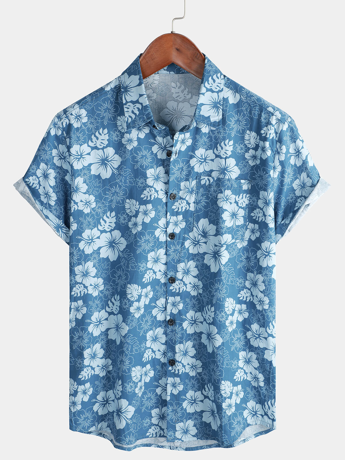 Camicia hawaiana con stampa floreale blu da uomo