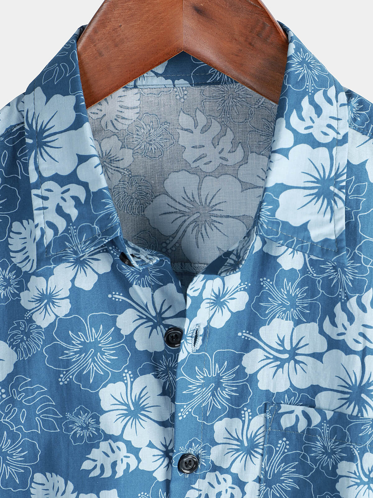 Camicia hawaiana con stampa floreale blu da uomo