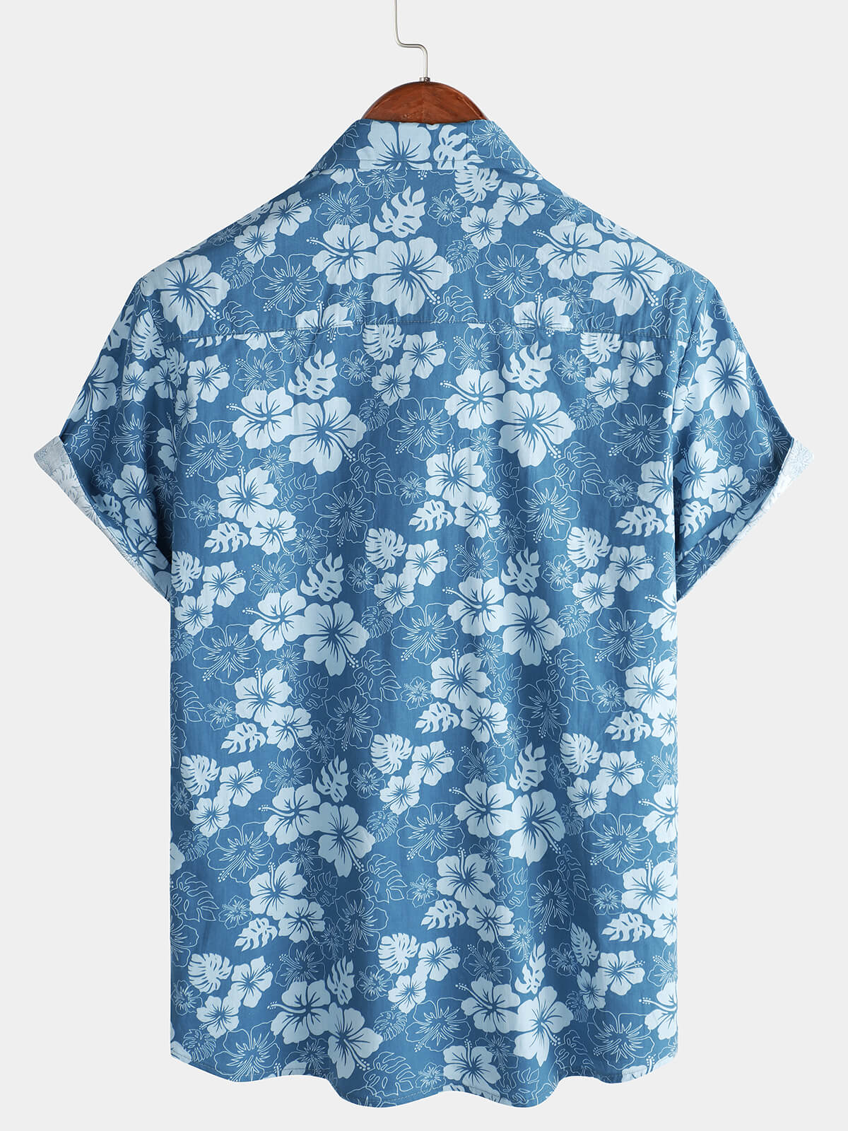 Camicia hawaiana con stampa floreale blu da uomo