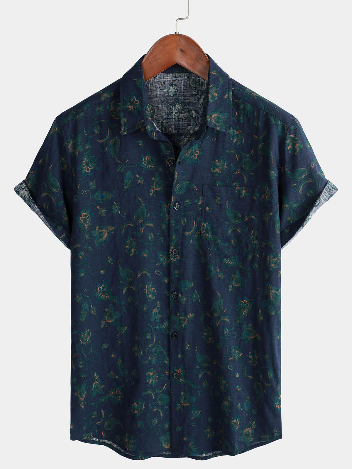 Camicia a maniche corte con stampa floreale blu da uomo