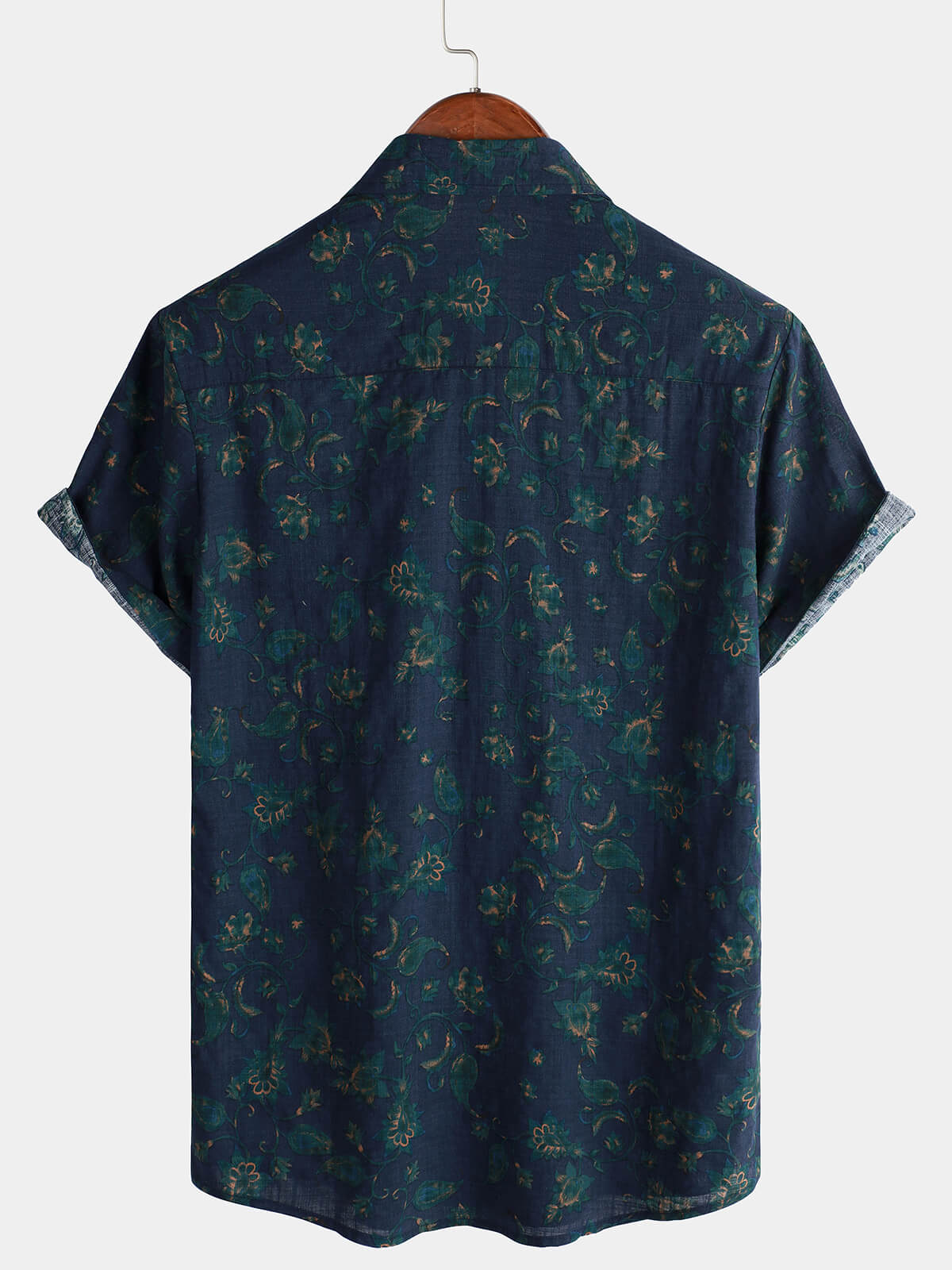 Camicia a maniche corte con stampa floreale blu da uomo