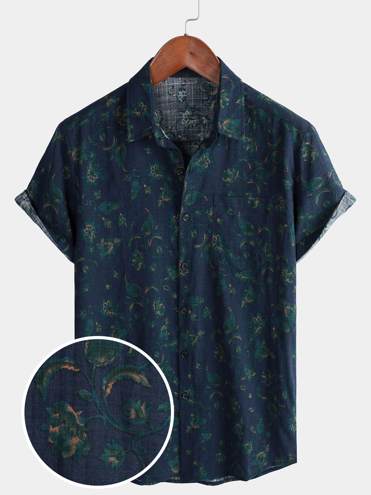 Camicia a maniche corte con stampa floreale blu da uomo