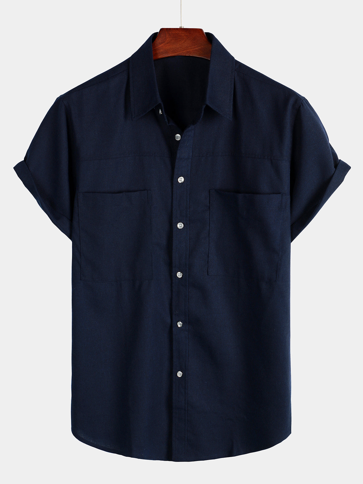 Camicia corta da uomo in cotone e lino con tasche sul petto