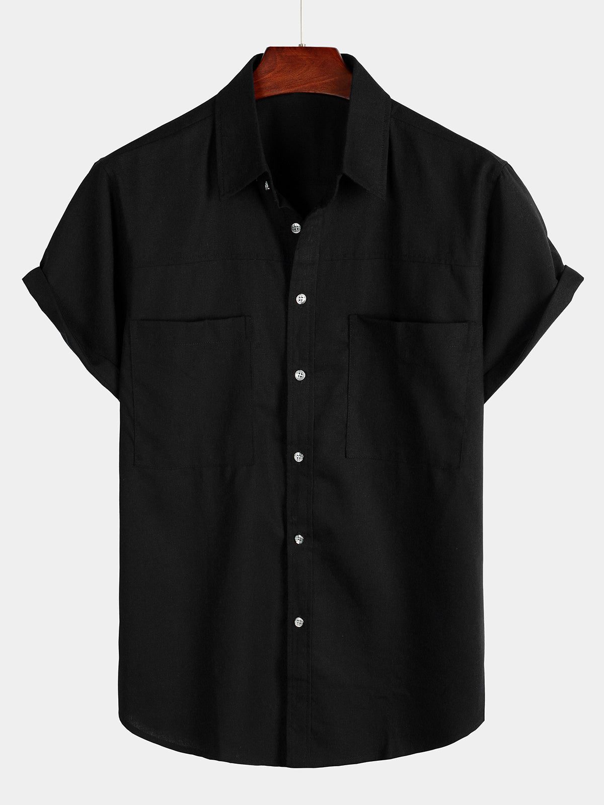 Camicia corta da uomo in cotone e lino nero