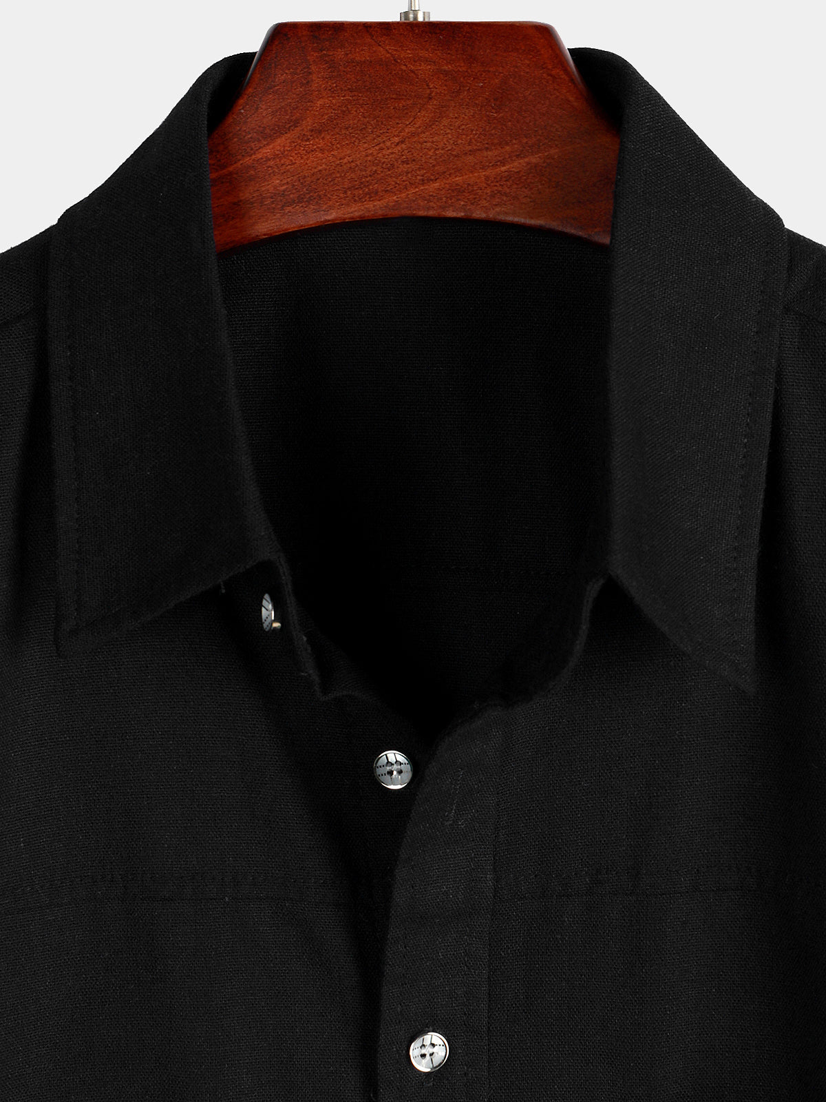 Camicia corta da uomo in cotone e lino nero