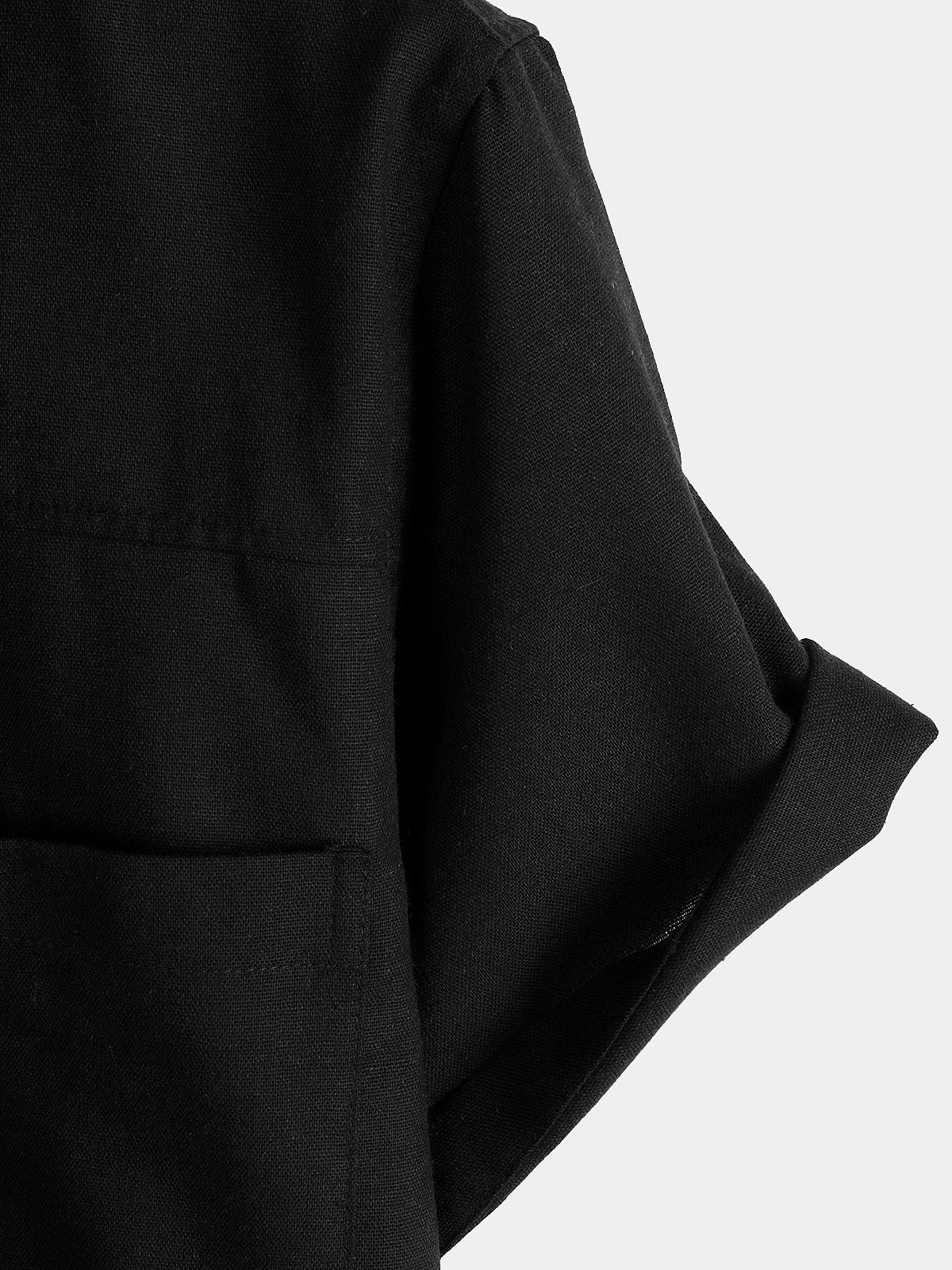 Camicia corta da uomo in cotone e lino nero