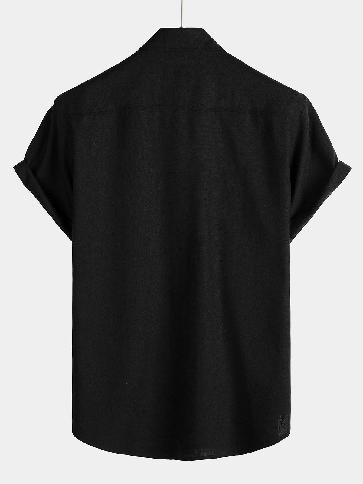 Camicia corta da uomo in cotone e lino nero