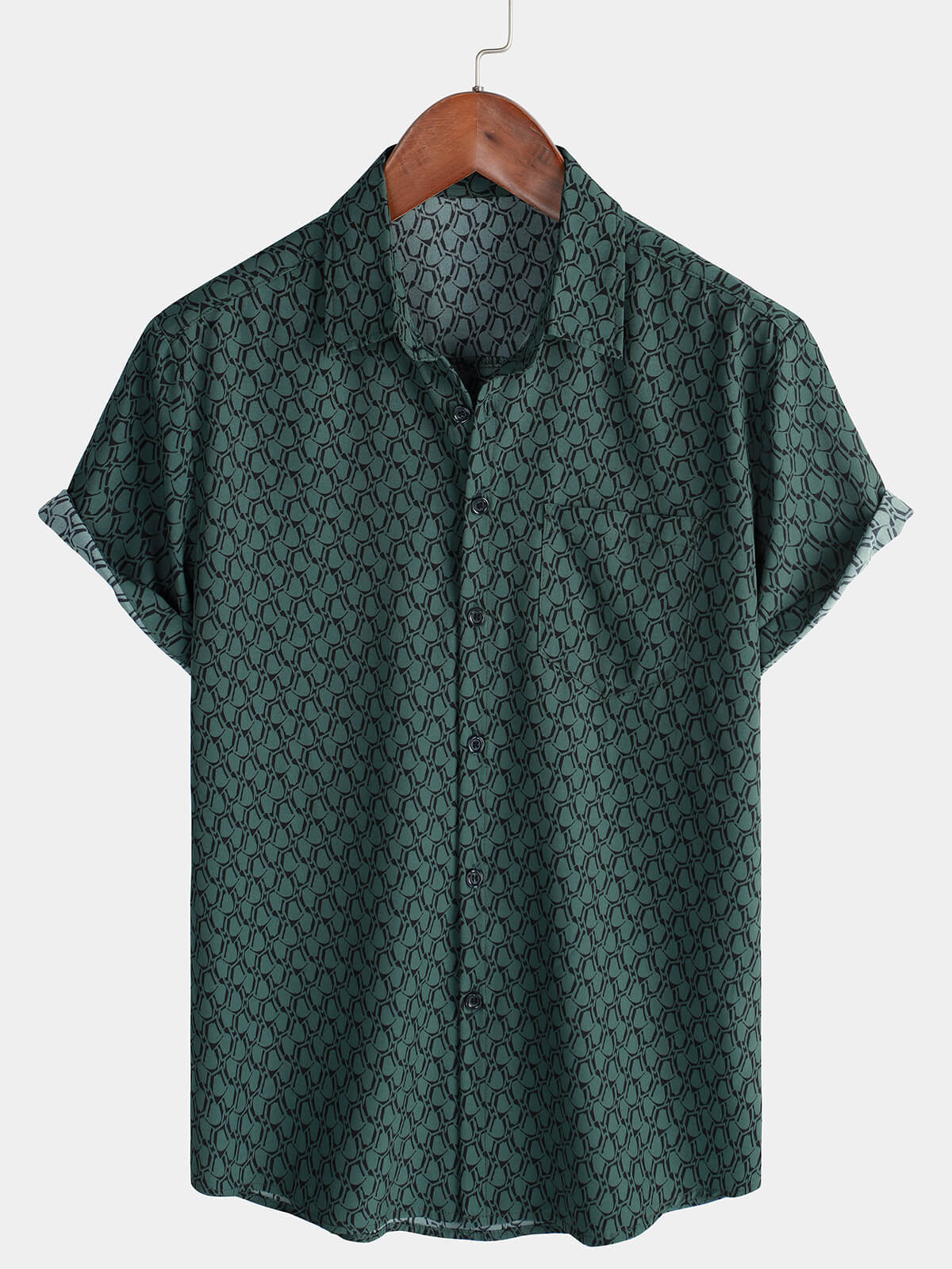 Camicia verde a maniche corte casual da uomo per le feste