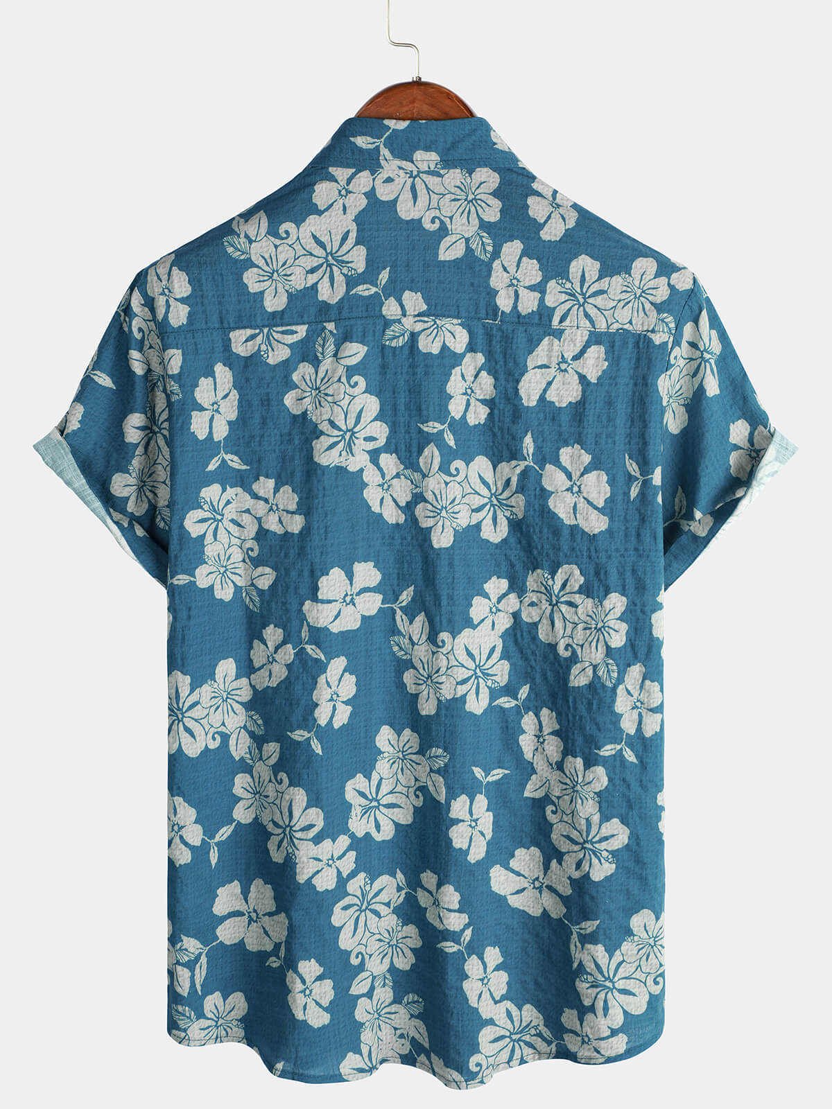 Camicia hawaiana a maniche corte con motivo floreale blu da uomo