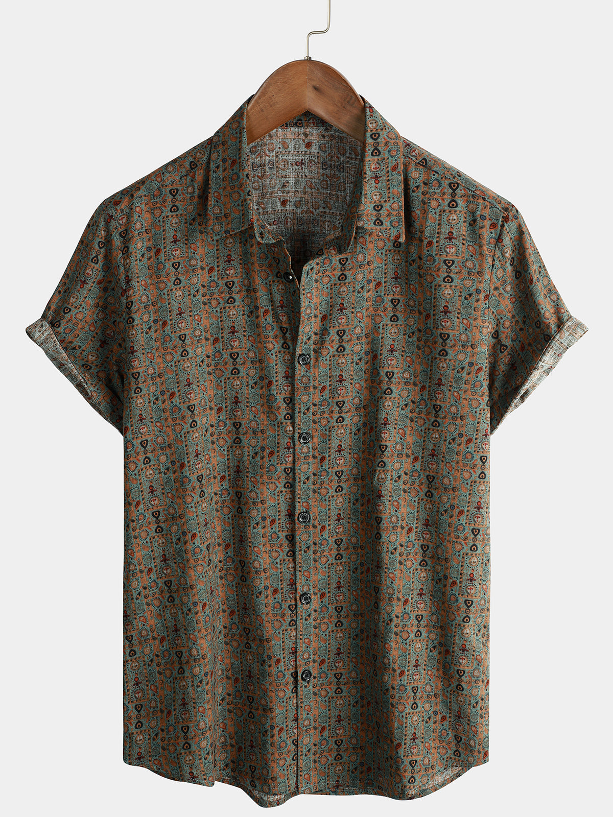 Camicia a maniche corte con stampa paisley vintage da uomo