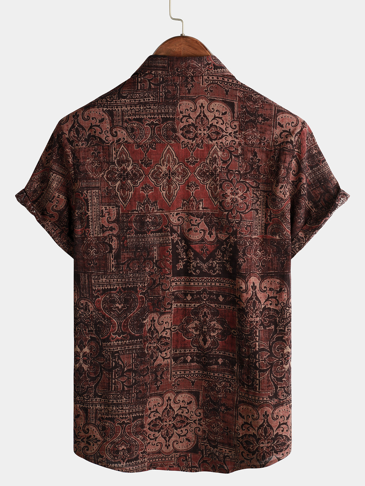 Camicia a maniche corte con stampa paisley floreale retrò da uomo