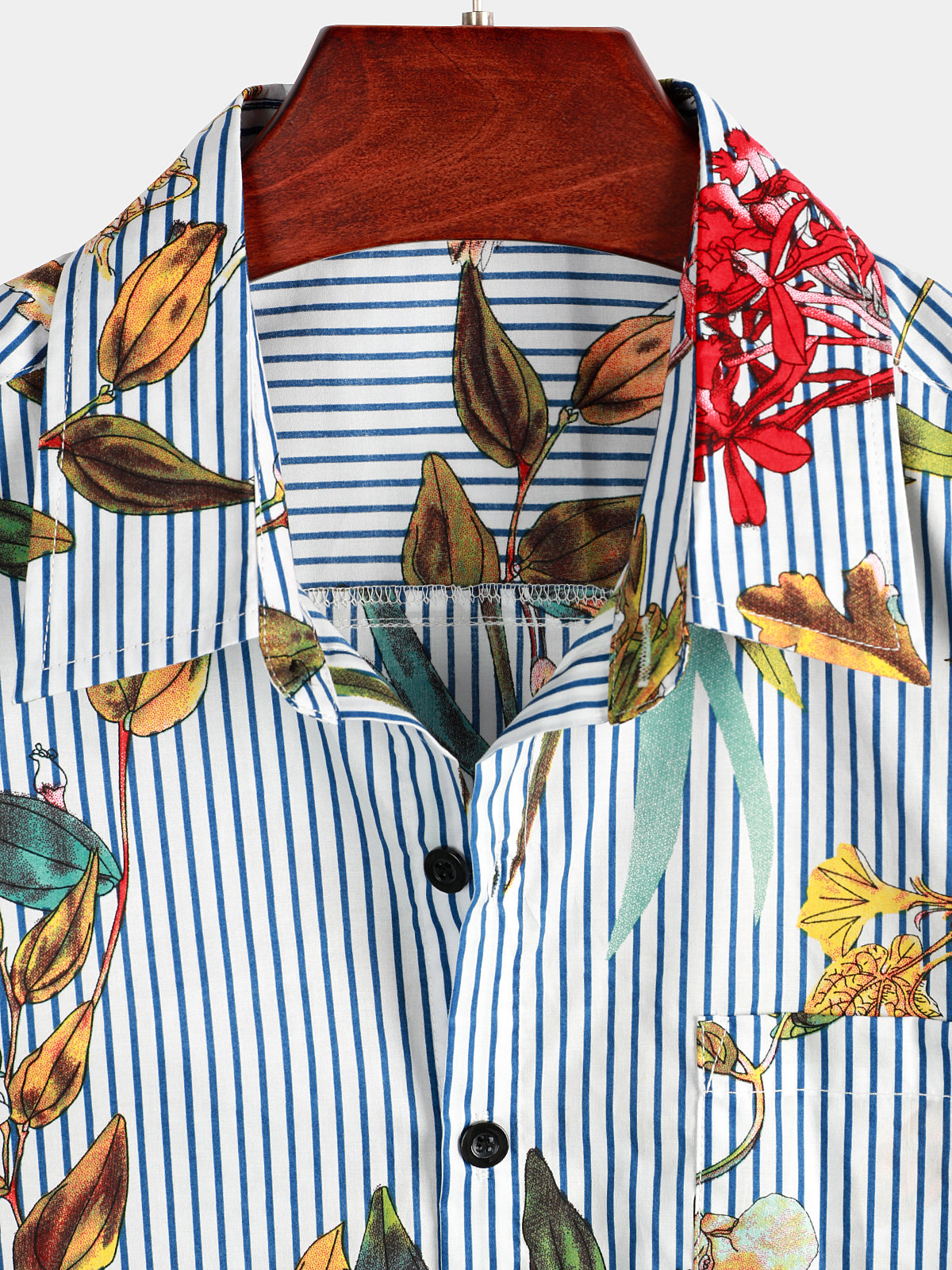 Camicia hawaiana a maniche corte con tasca da uomo a righe e stampa floreale