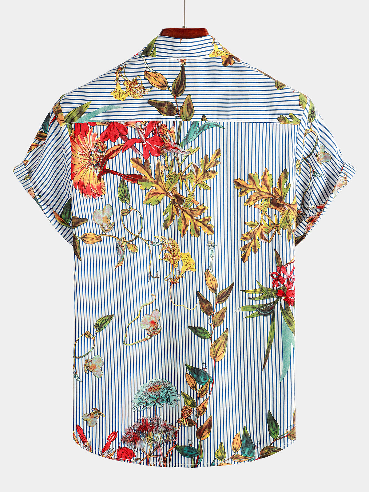 Camicia hawaiana a maniche corte con tasca da uomo a righe e stampa floreale